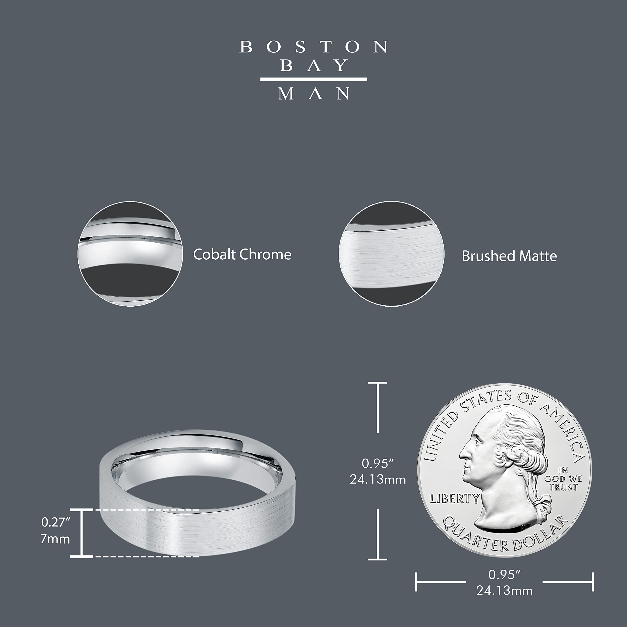 Boston Bay Diamonds Sterling Silver Cobalt Chrome Unisex Comfort Fit Wedding Band & Fashion Ring for Men & Women - 6mm & 7mm Width Options - Perfect for Anniversaries, Engagements & Everyday Wear