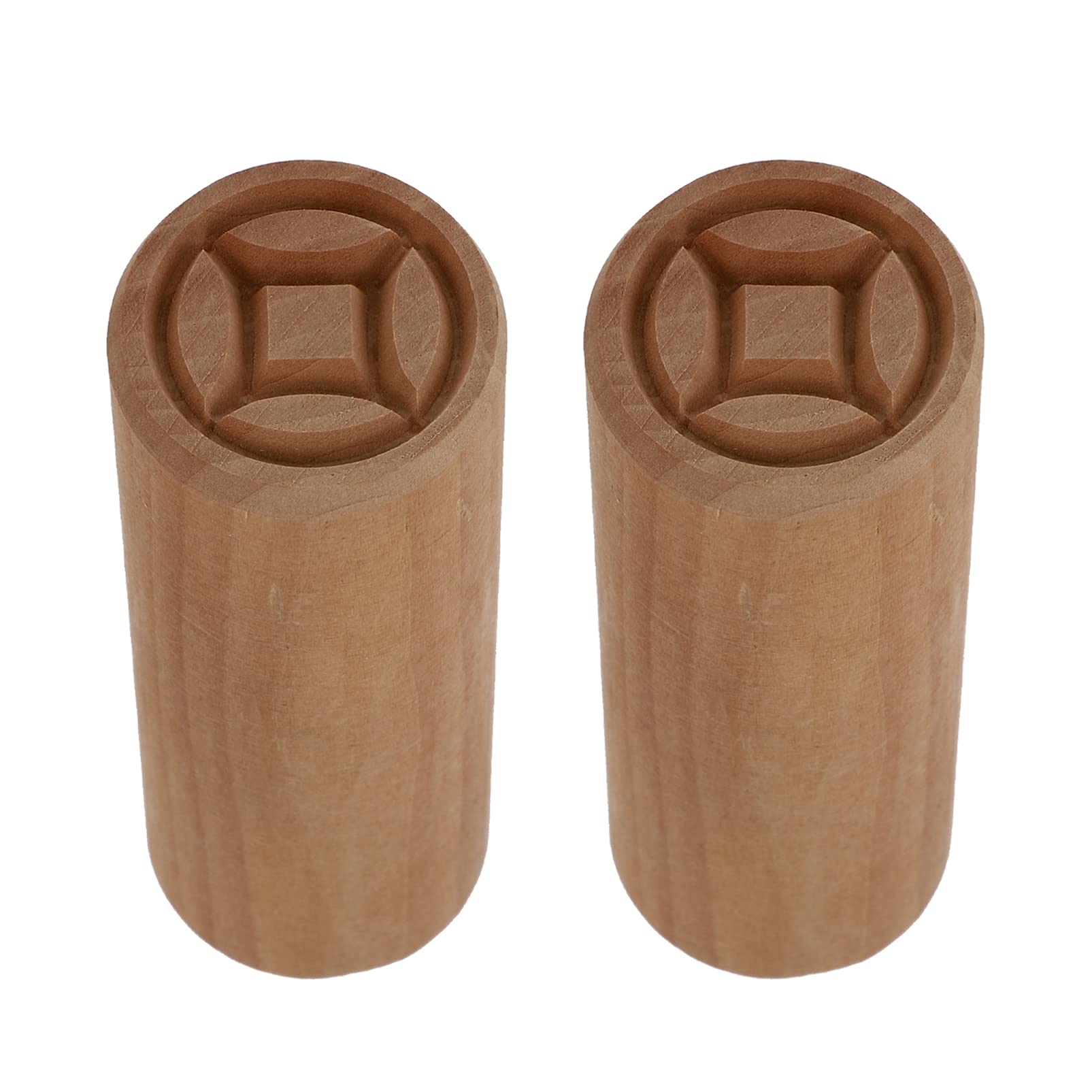 Hemoton 2-Piece Wooden Clay Stamp Set for Cookies, Desserts & Mooncakes - Traditional Chinese Copper Coin Design - Perfect for DIY Baking, Cake Decorating & Holiday Treats