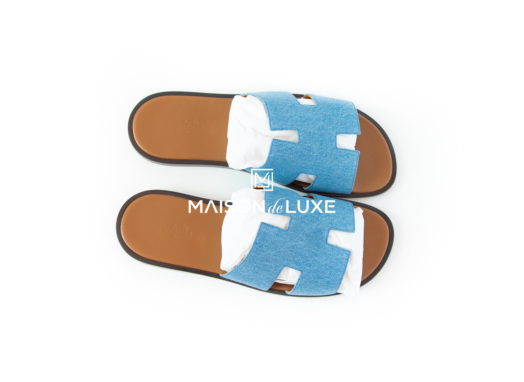 Hermes Men's Denim Clair Izmir Sandal Size 44 | Luxury Leather Slides for Men | Perfect for Summer, Beach & Casual Outings