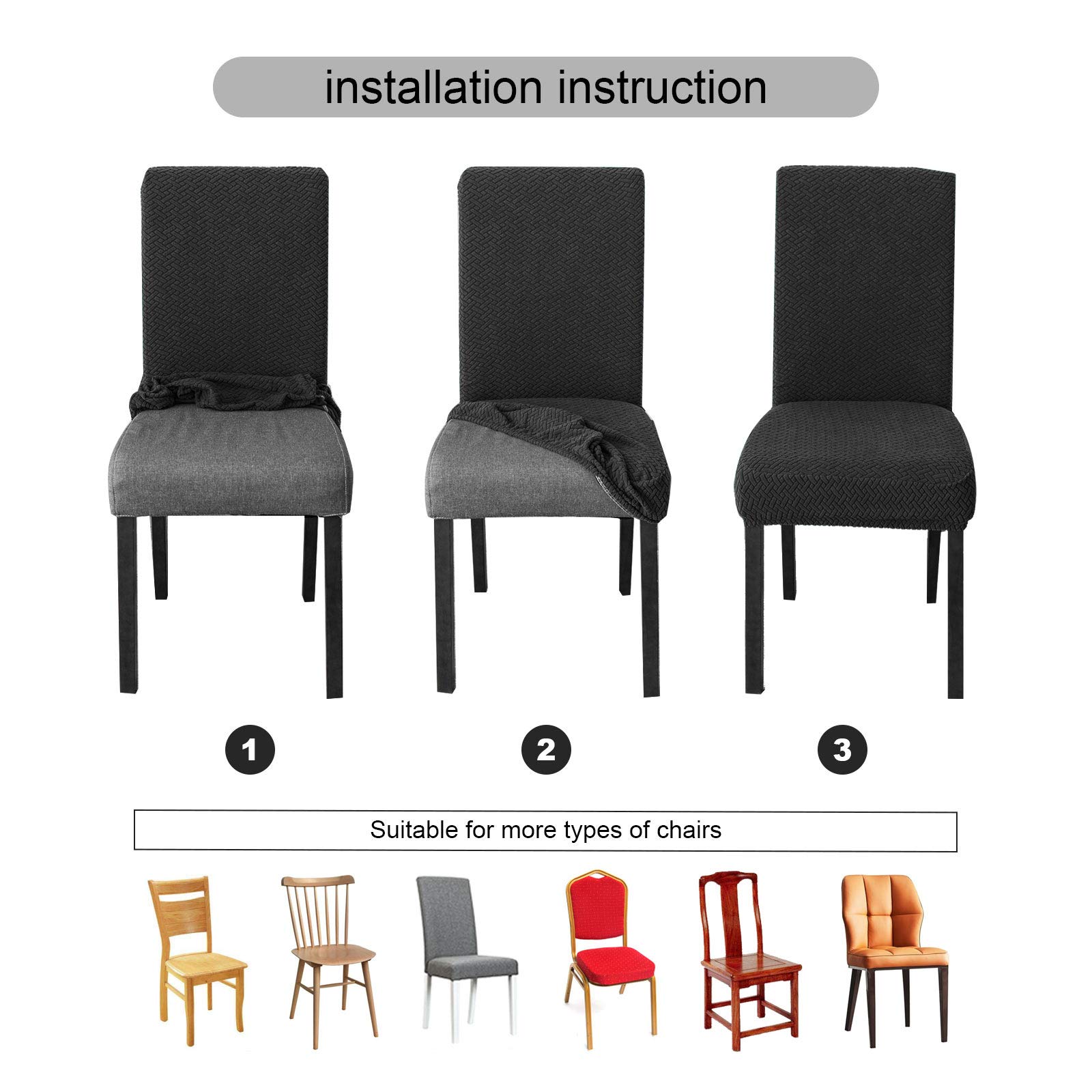 Genina Stretch Dining Chair Covers Set of 4 - Dark Gray Slipcovers for Kitchen & Parsons Chairs - Perfect for Home Decor, Dinner Parties & Protecting Furniture