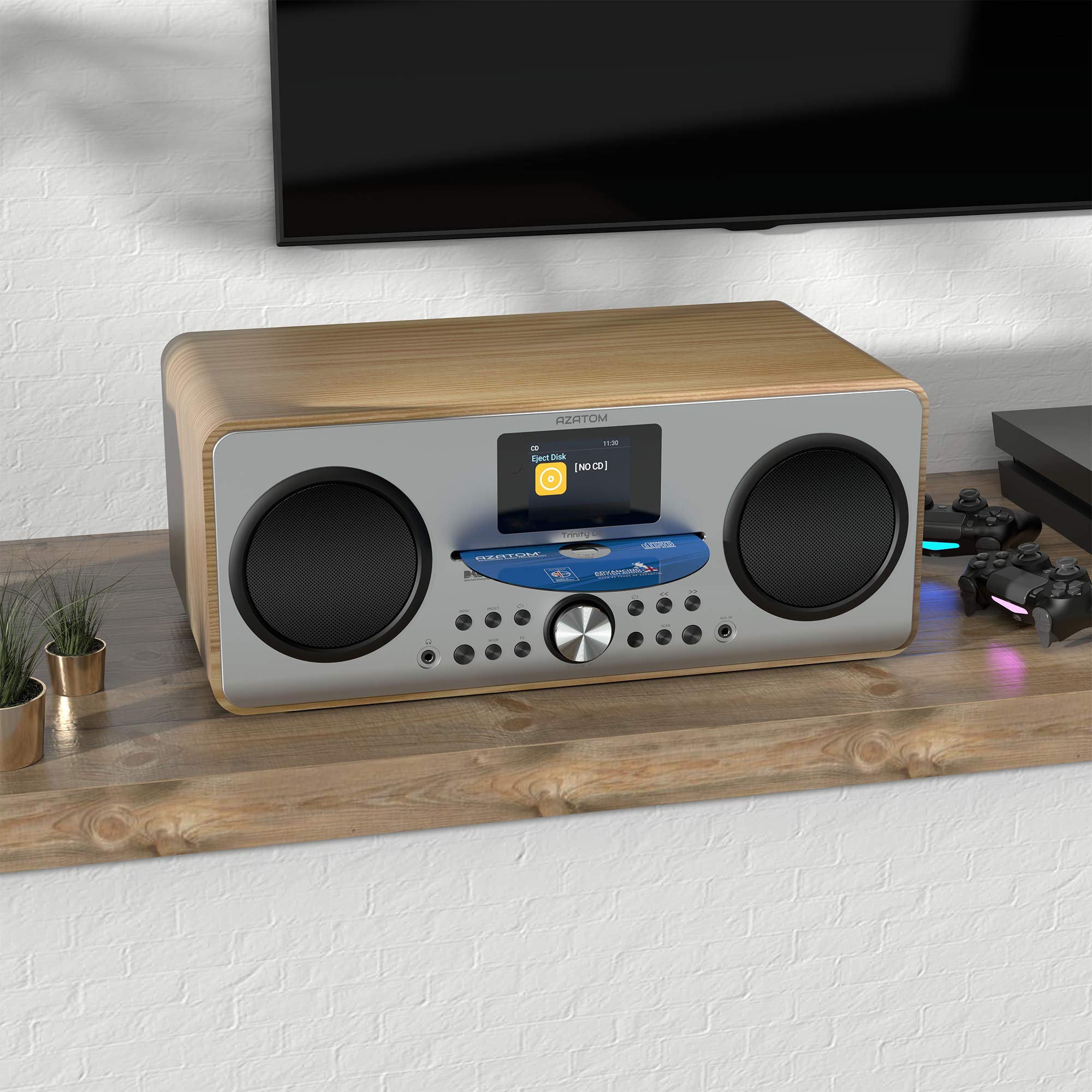 AZATOM Trinity DAB/DAB+ CD Player with FM Radio, Bluetooth 5.0, Stereo Speakers, Digital Clock, USB Charger & Player - Premium Sound Quality (Oak Finish, Refurbished) - Perfect for Home, Office & Bedroom Audio Entertainment