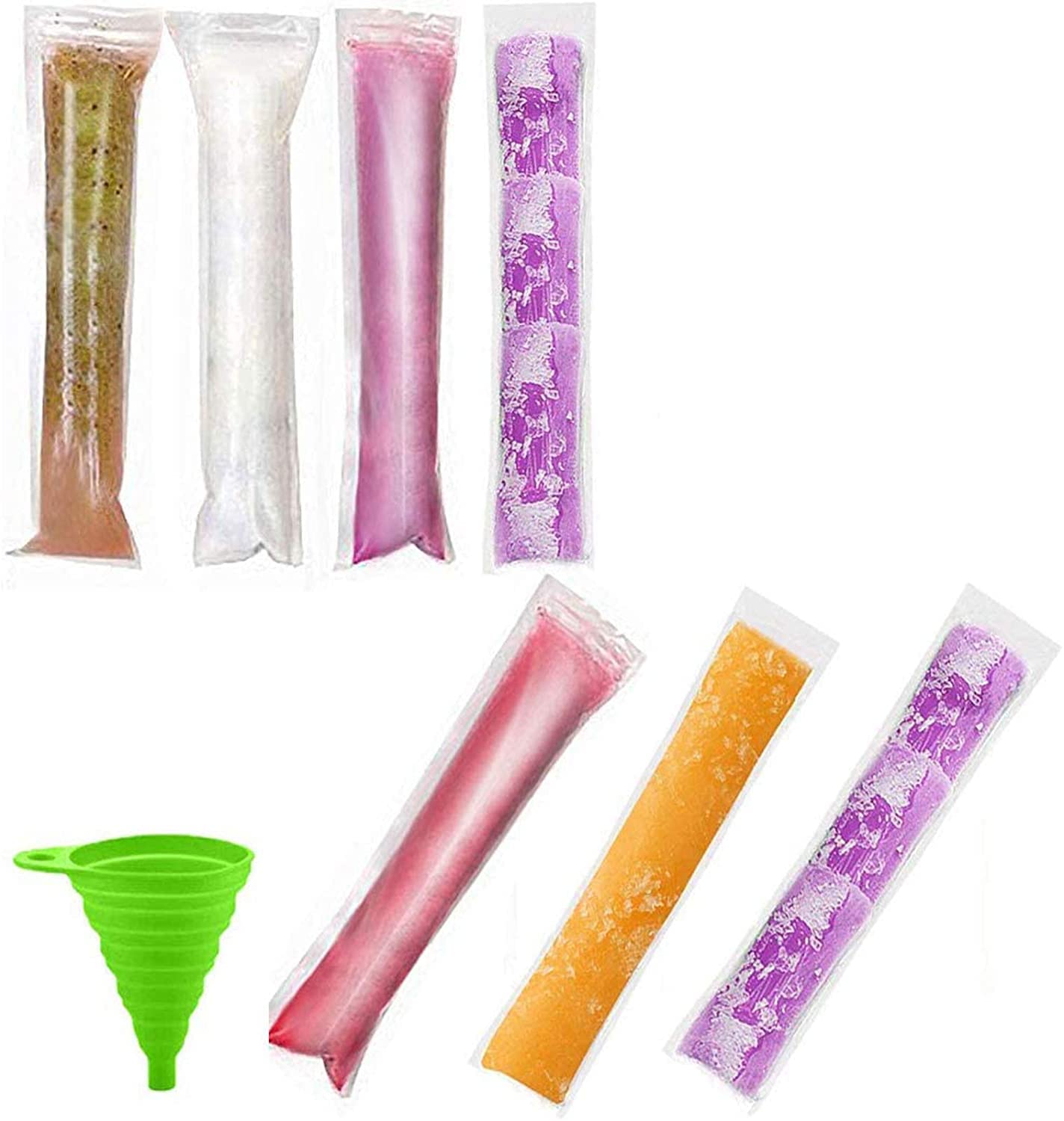 50 Pack DIY Disposable Ice Pop Bags with Silicone Funnel - Reusable Popsicle Molds for Homemade Frozen Treats, Summer Snacks, Kids Parties & Outdoor Picnics