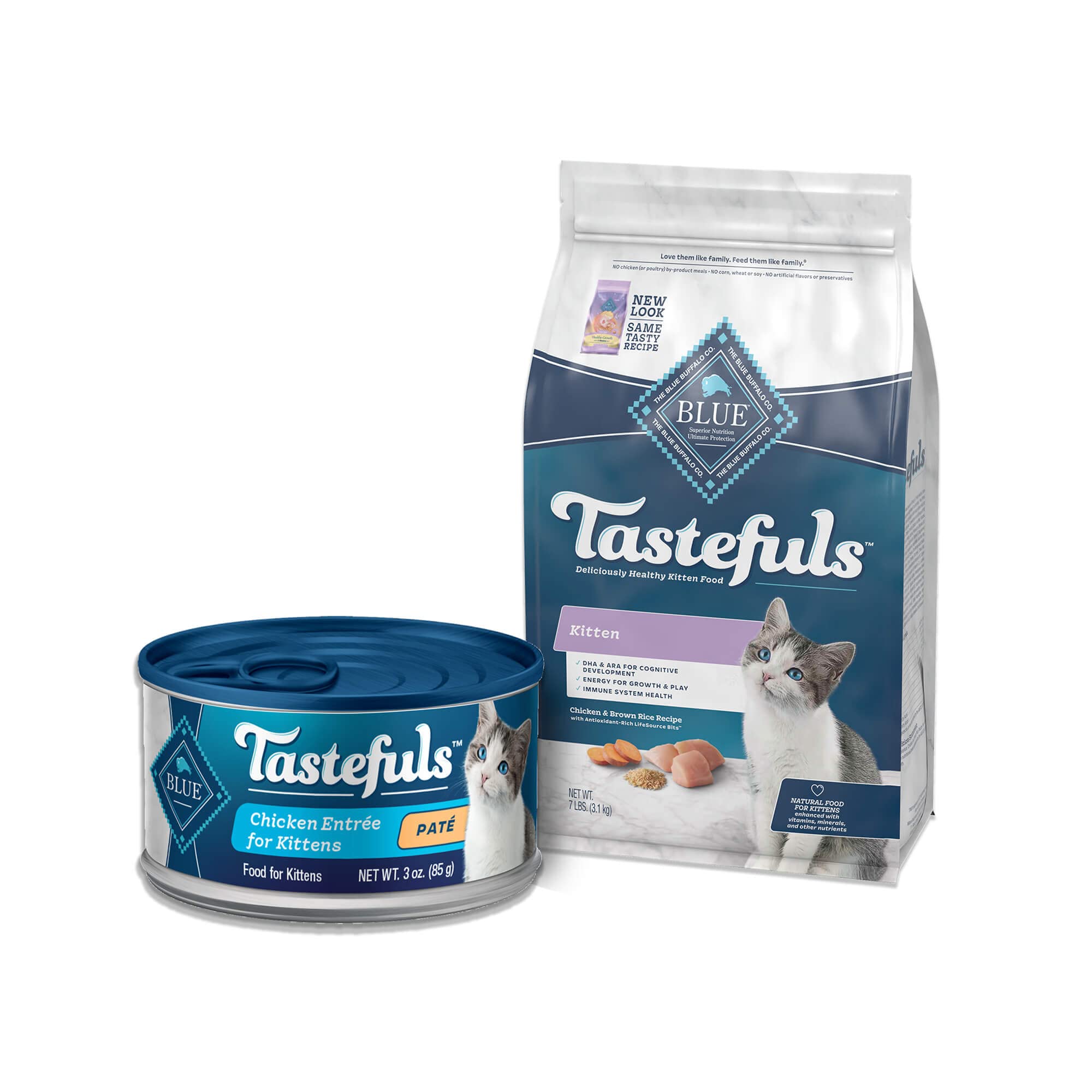 Blue Buffalo Tastefuls Natural Kitten Food Bundle - Dry & Wet Cat Food with Real Chicken (7lb Dry + 24 Pack 3oz Cans) for Healthy Growth & Nutrition - Perfect for Kittens, Meal Prep & Pet Care Essentials