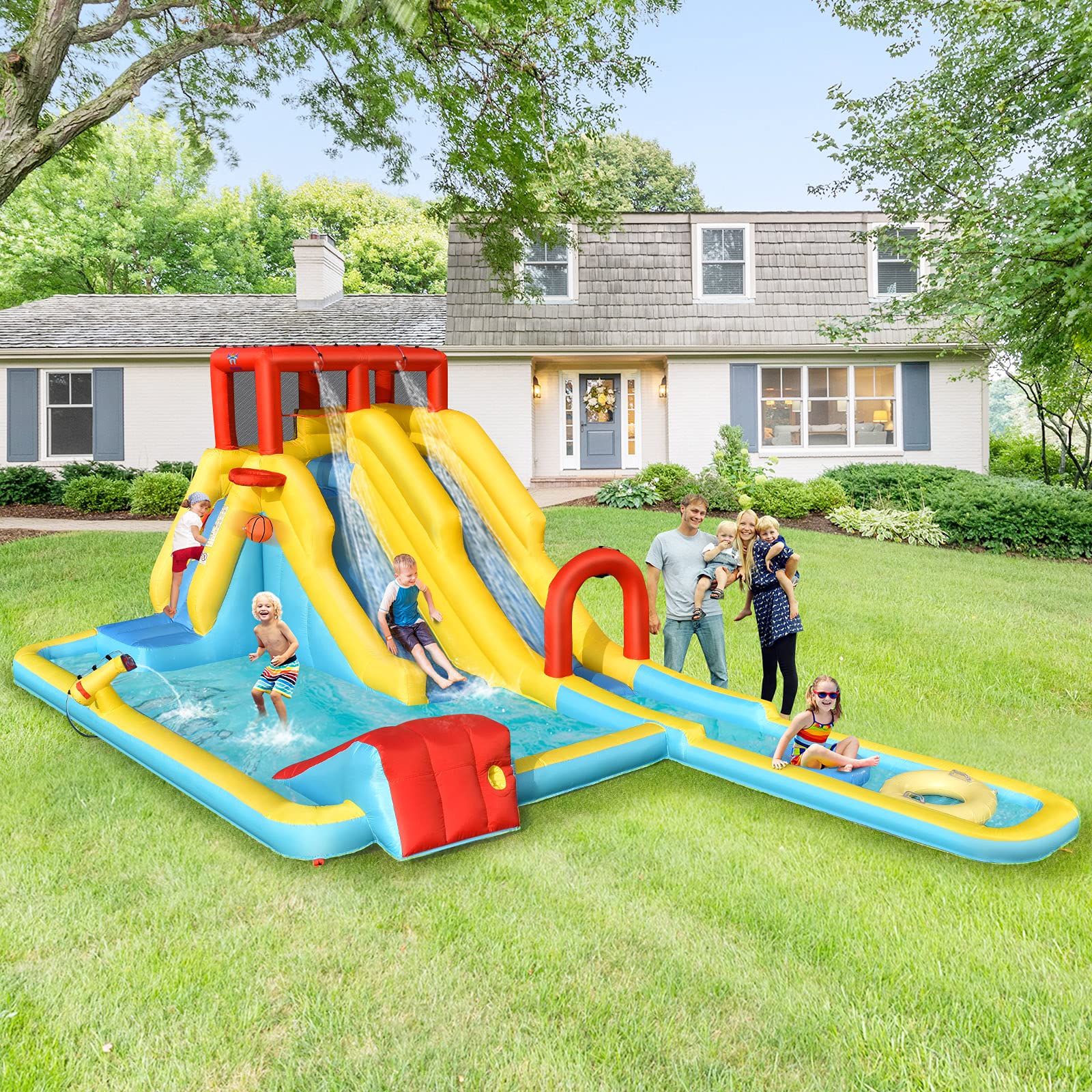 **BOUNTECH 20.5x11FT Inflatable Water Slide for Kids & Adults - Dual Racing Slides, Splash Pool, 680W Blower - Backyard Outdoor Party Fun, Summer Gifts for Big Kids & Family Gatherings**