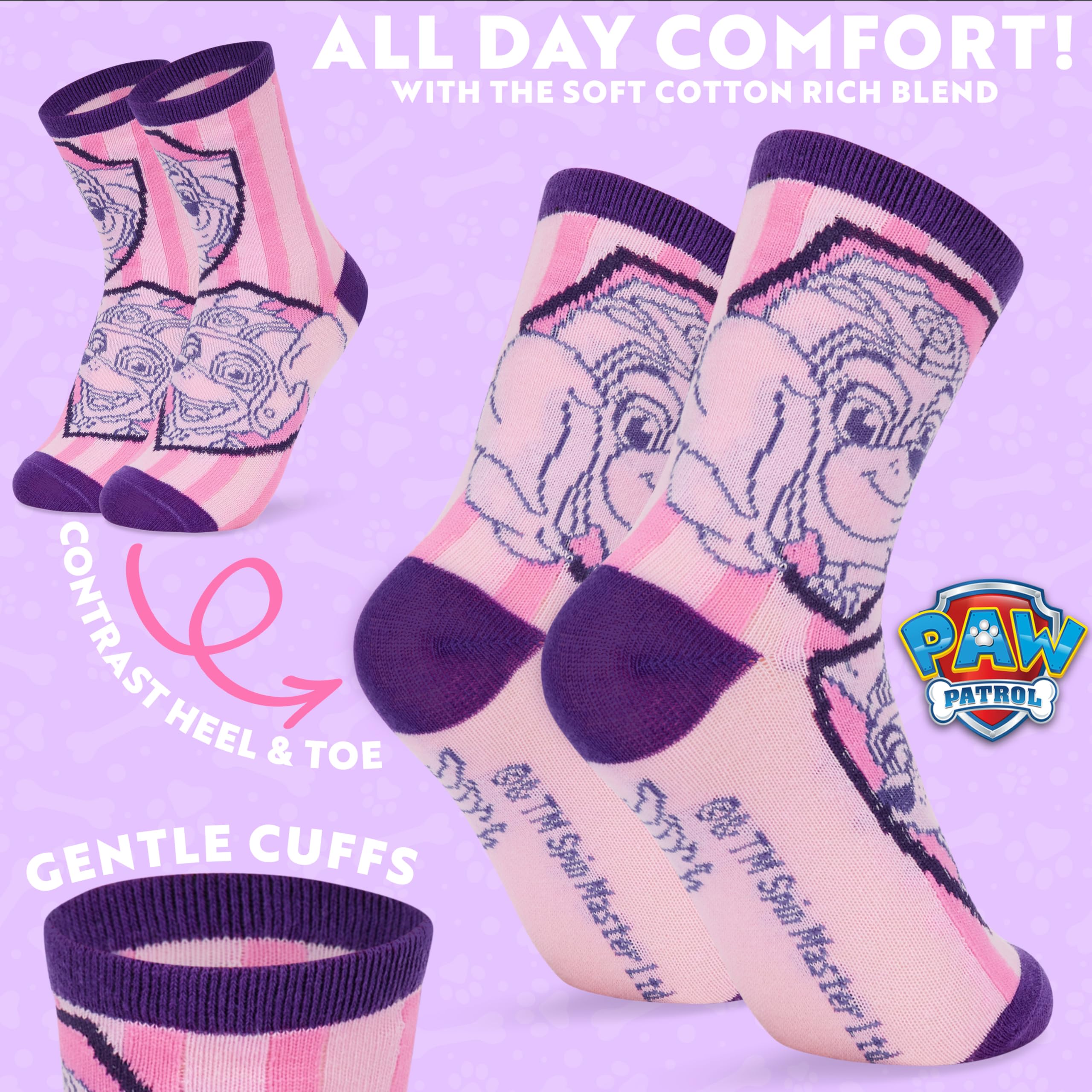 Paw Patrol Girls Calf Socks - 5 Pack Soft Breathable Cotton Kids Socks for Toddlers & Little Girls - Perfect for School, Play & Everyday Wear - Cute Cartoon Character Gift Idea