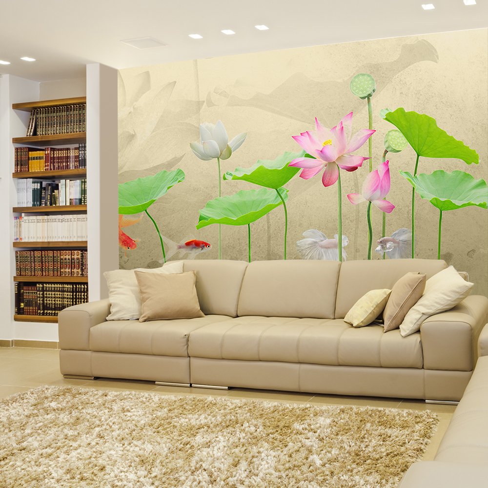 Under The Sea Water Lilies with Gold Fish Wall Mural - 66x96 Inches Removable Sticker for Home Decor - Perfect for Living Room, Bedroom & Office Wall Art