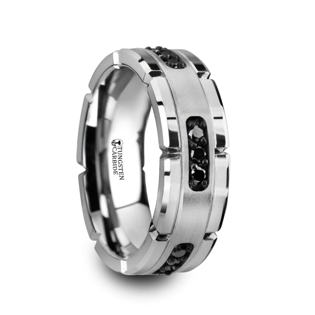 Personalized Tungsten Wedding Band for Men - 0.25 Carat Black Diamond Engagement Ring with Silver Inlay, 8mm Width - Perfect for Anniversaries, Proposals & Special Occasions