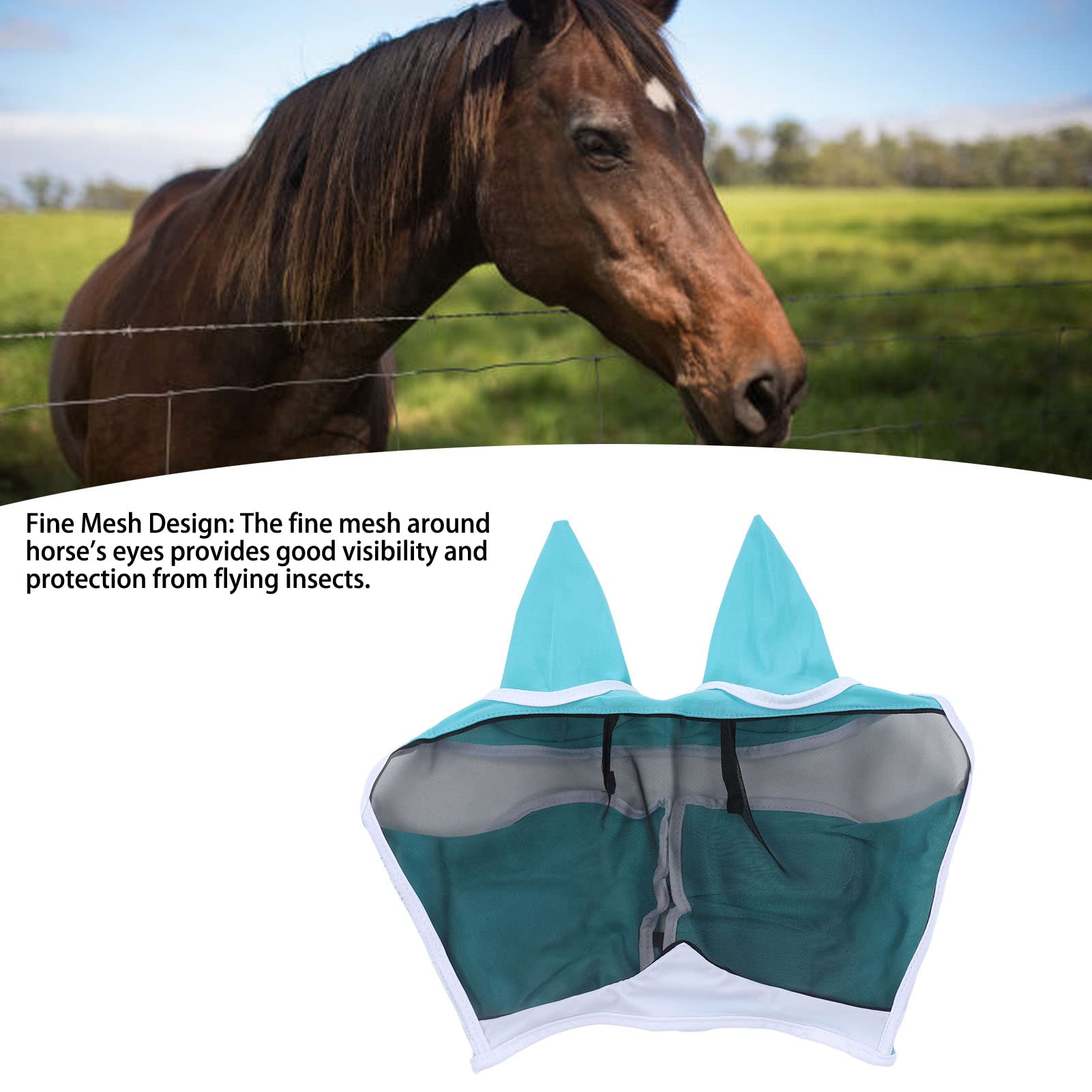 Breathable Horse Fly Mask with Soft Fine Mesh Design - Comfortable Equestrian Face Mask for Horses with Ears - Blue - Perfect for Riding, Training, and Farm Work - Durable Farming & Gardening Supplies