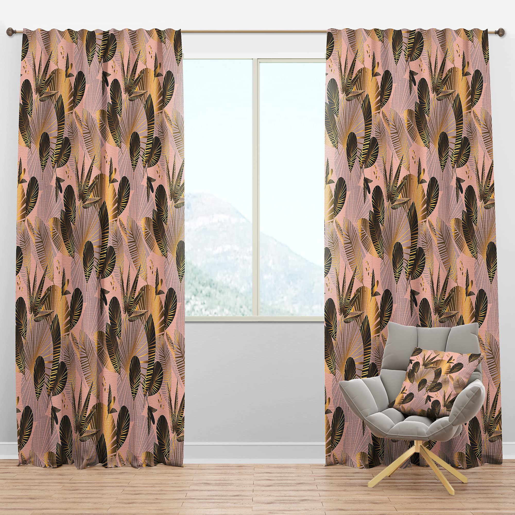 DesignQ Blackout Curtains 'Golden Foliage III' - Thermal Insulated Single Panel (52x84 inches) for Bedroom & Living Room - Noise Reducing & Energy Saving Window Drapes - Perfect for Home Theater, Nursery & Light Sleepers