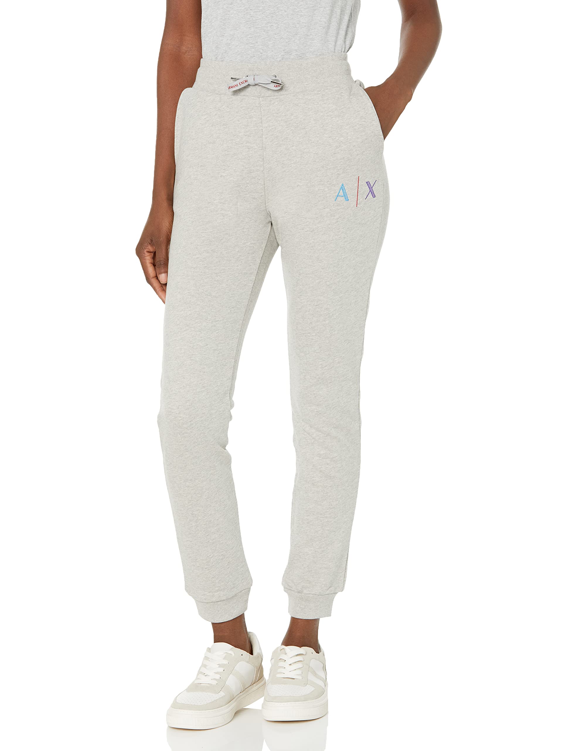 Armani Exchange Women's Embroidered Logo Jogger Sweatpants - Multicolor Casual Lounge Pants with Drawstring Waist | Perfect for Yoga, Running Errands & Relaxing at Home