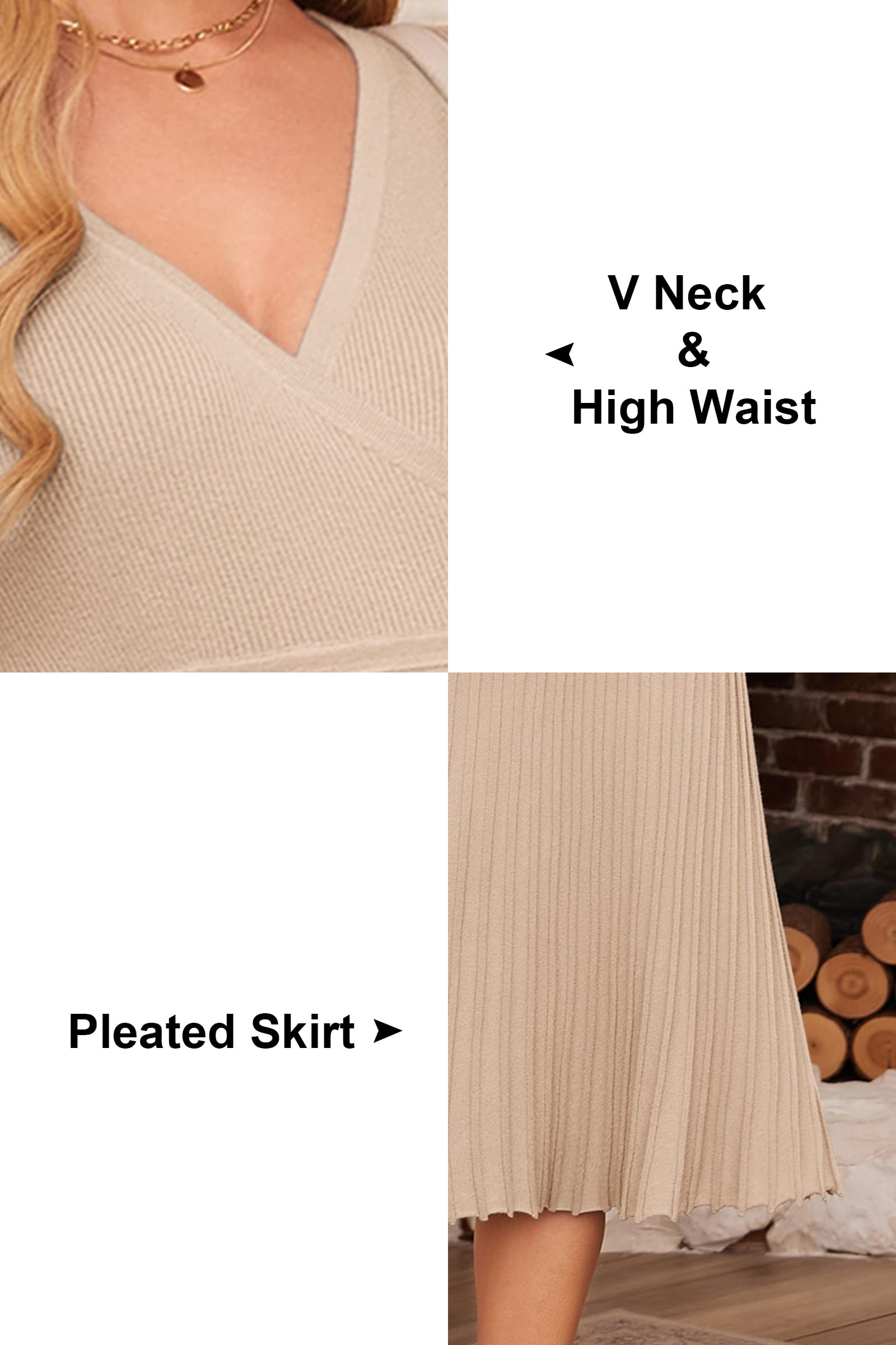 OUGES Women's 2024 Fall Maternity Dress - Long Sleeve Wrap V-Neck Pleated Midi Sweater Dress for Pregnancy | Trendy Casual Outfit for Work, Baby Shower & Autumn Dates