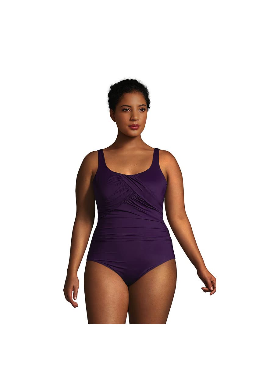 Lands' End Women's Slender Carmela Tummy Control Chlorine Resistant Scoop Neck One Piece Swimsuit - Perfect for Beach Vacations, Pool Parties & Summer Swimwear