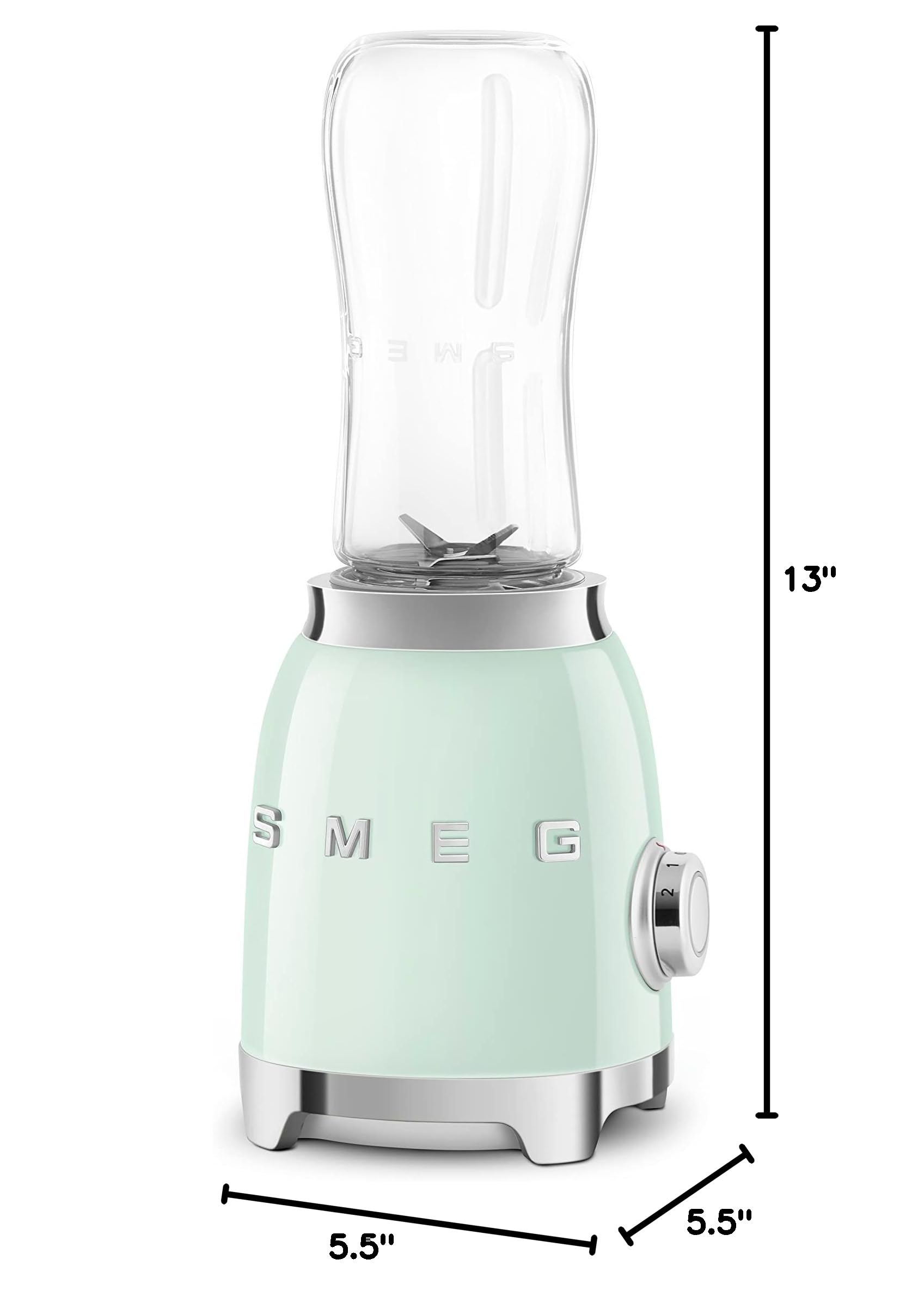 SMEG 50's Retro Style Personal Blender - 600W, 2 BPA-Free 600ML Bottles, Pastel Green (PBF01PGUS) | Perfect for Smoothies, Protein Shakes & Healthy Drinks at Home, Office or Gym