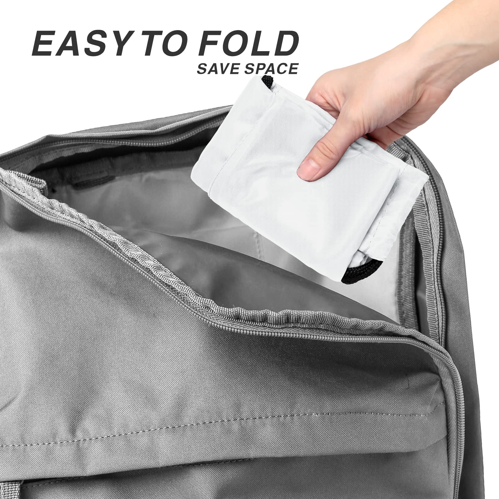 Lightweight Drawstring Backpack - 210D Nylon Foldable Gym Bag with Zipper Side Pocket for Men & Women | Perfect for Sports, Travel, School & Outdoor Activities (White)