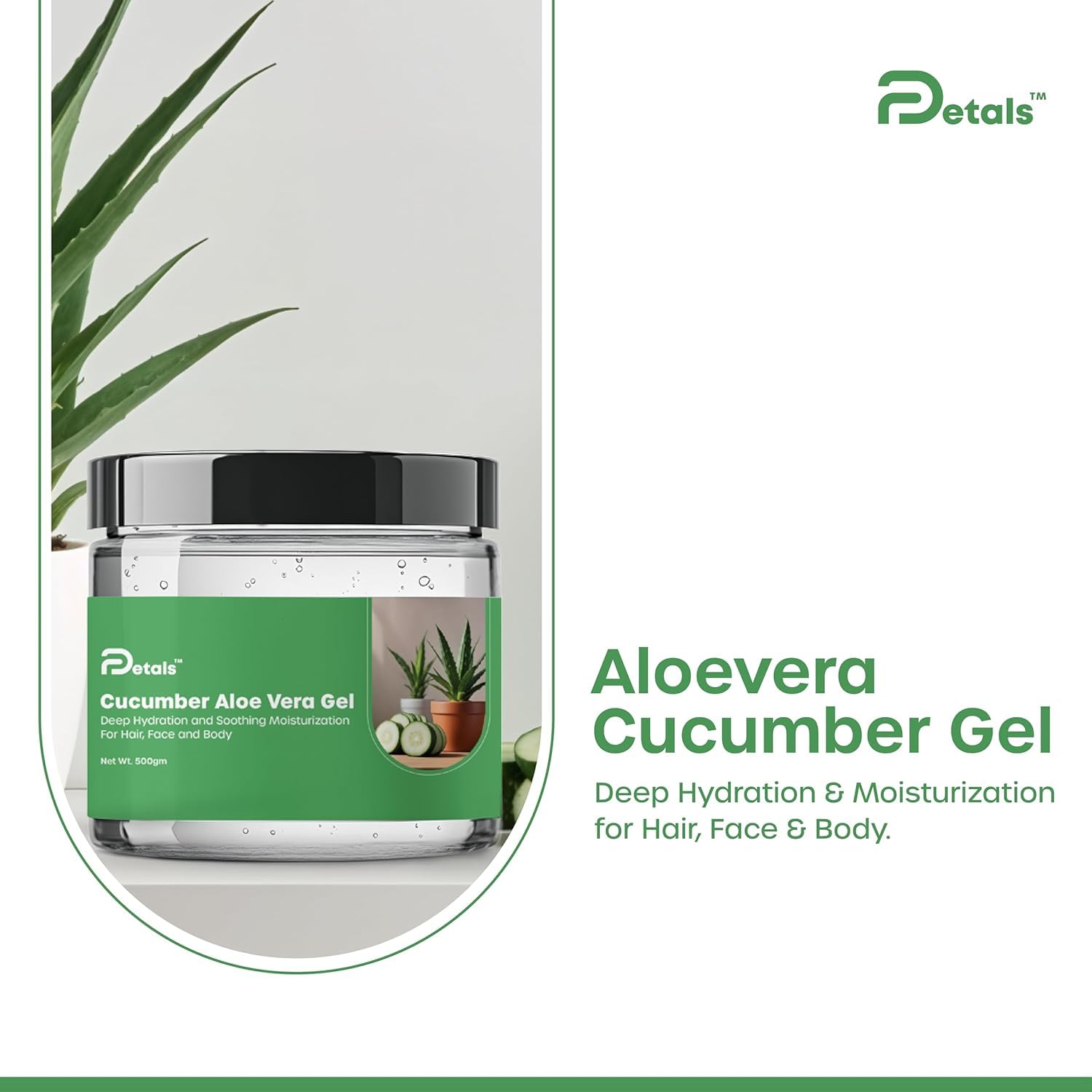DPetals Aloe Vera Cucumber Gel - Deep Hydrating & Soothing Moisturizer for Hair, Face & Body (200g) | Perfect for Sunburn Relief, After-Sun Care & Daily Skin Hydration