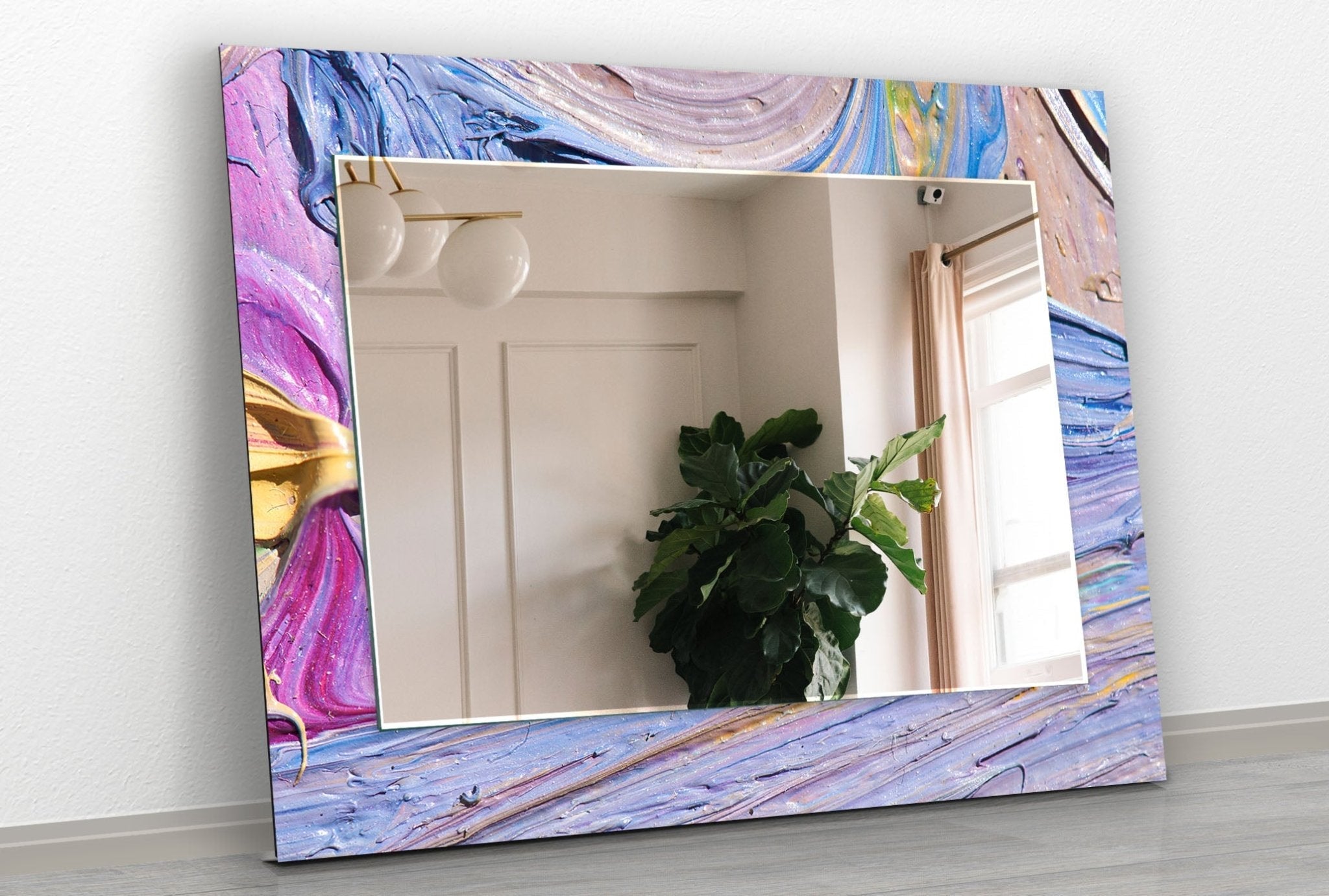 Abstract Purple Oil Painting Wall Mirror - Modern Boho Decor for Living Room, Bedroom & Entryway - Handmade Artwork for Home & Office Decor