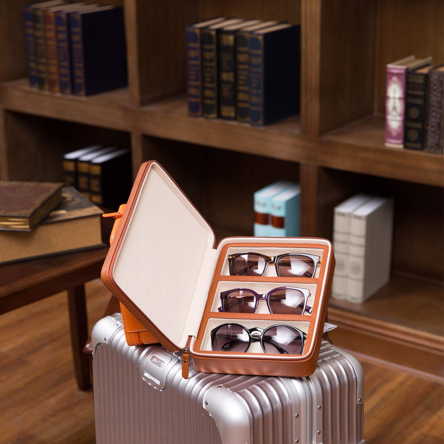 Beaufort 3-Slot PU Leather Eyeglass Case - Sunglasses Storage Box & Jewelry Display Organizer with Watch Compartment for Men & Women | Perfect for Travel, Home Decor, and Gift Giving