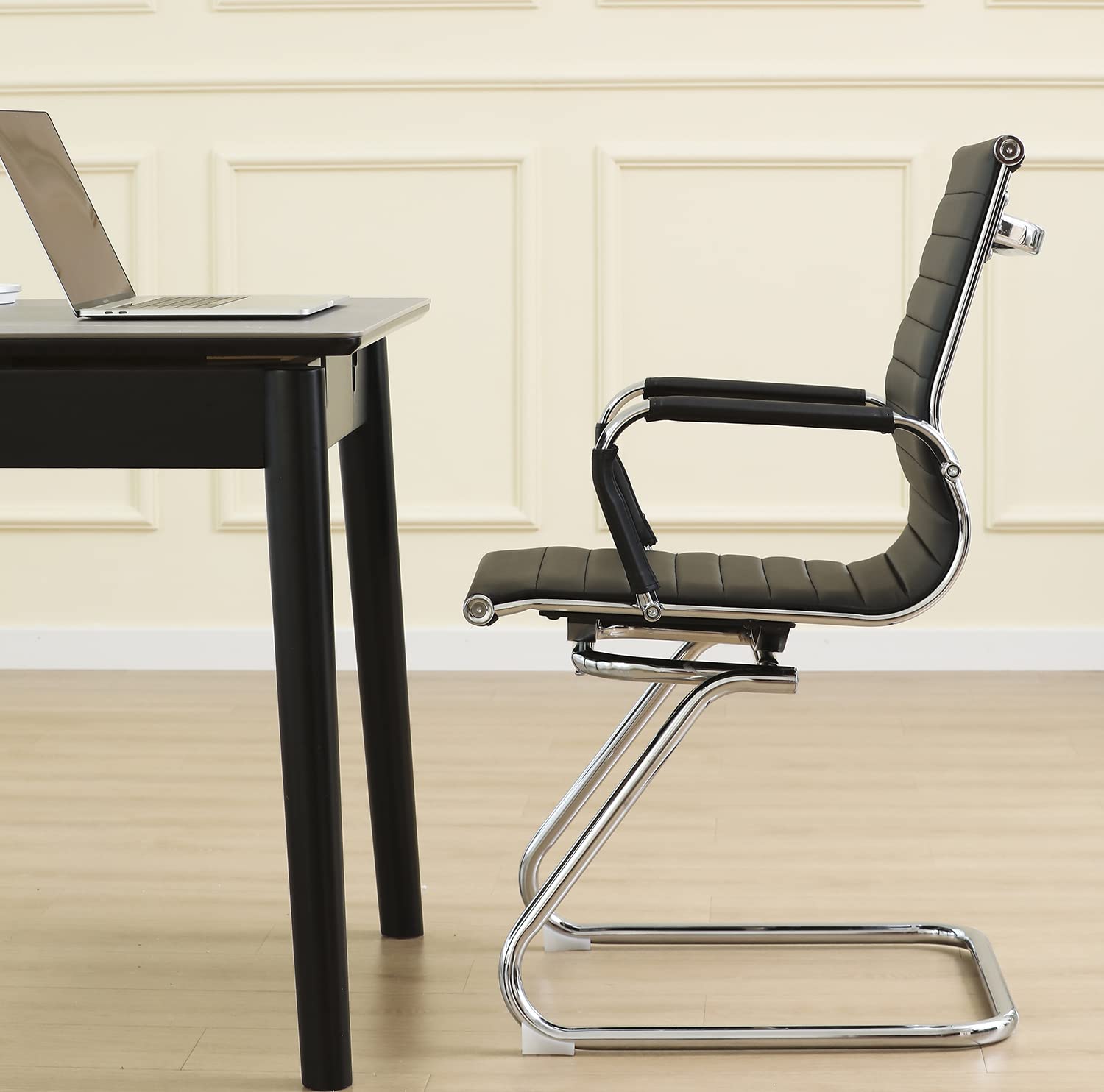 Premium Leather Office Guest Chair - Ergonomic Conference Room Chair with Padded Armrest & Anti-Slip Sled Base - Ideal for Reception, Waiting Areas & Home Office Workspace