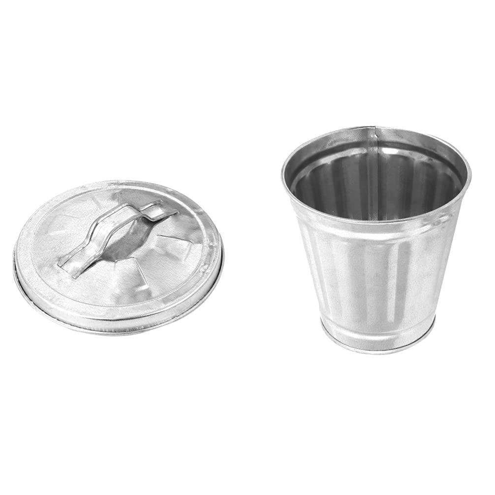 STOBOK 1Pc Mini Trash Can with Lid - Small Metal Wastebasket for Desk, Bathroom, Bedroom, Office & Kitchen | 3.5x3.7 Inch Compact Garbage Bin & Flower Pot | Perfect for Home, Dorm, Patio & Small Spaces