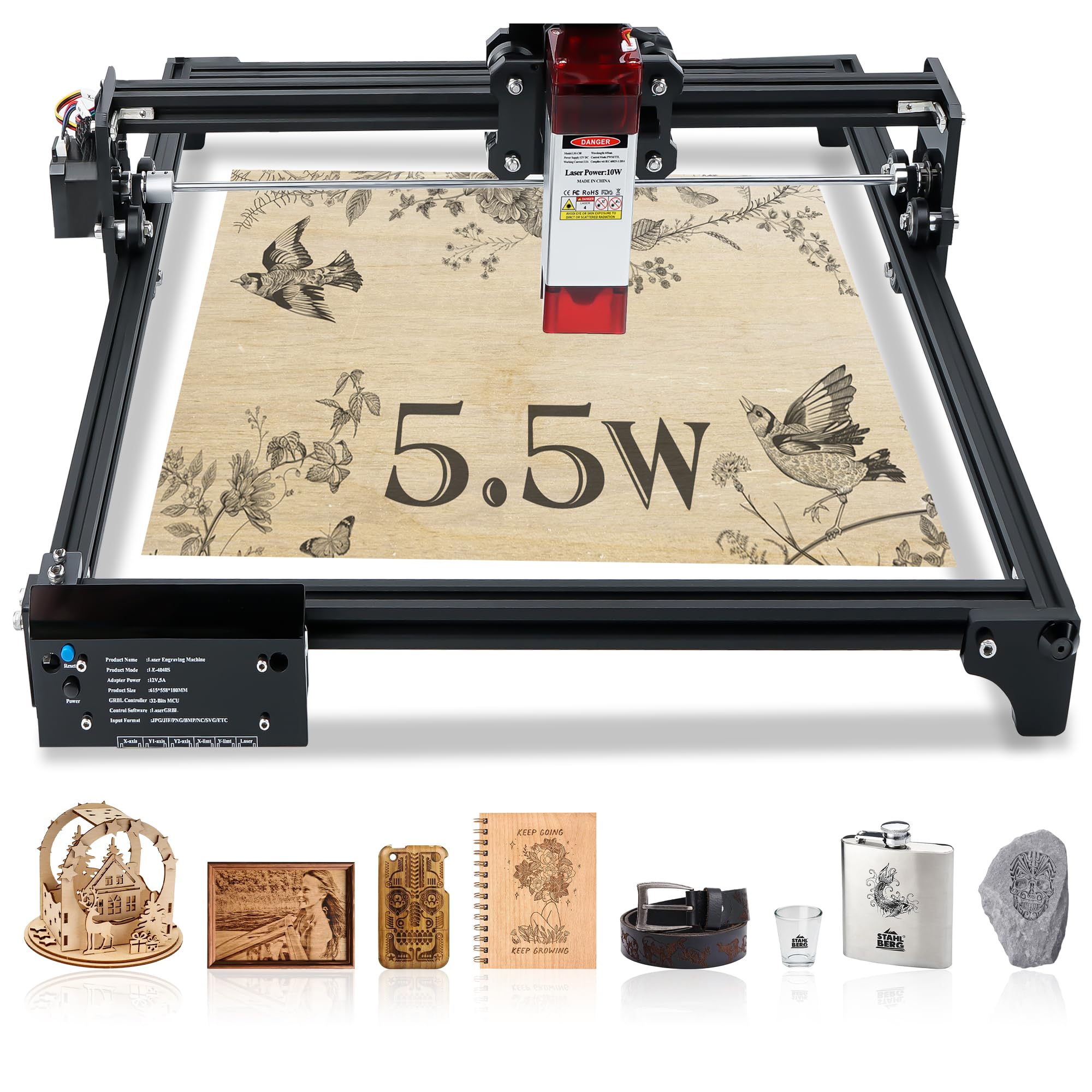 5500mW Laser Engraver & Cutter Machine - 40W High Precision Engraving for Wood, Fabric, Acrylic - 400x400mm Work Area (Class 4 Laser) - Perfect for DIY Crafts, Woodworking, Sign Making & Personalized Gifts