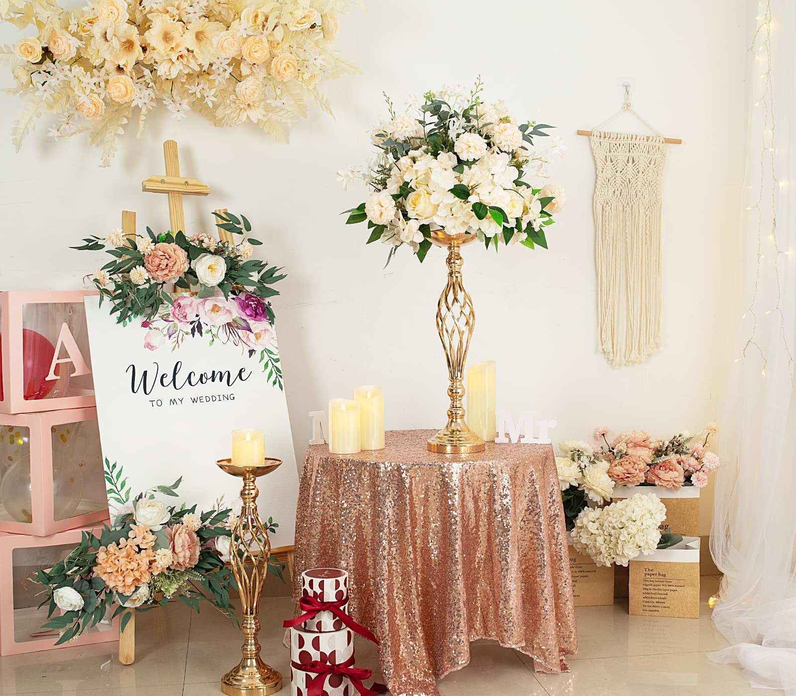 2 Pcs Elegant Wedding Centerpieces for Reception Tables - Twist Candle Holders & Metal Flower Vases - Perfect for Wedding Party, Dinner Events, Hotel & Home Decor - Ideal for Romantic Dinners, Anniversary Celebrations and Special Occasions