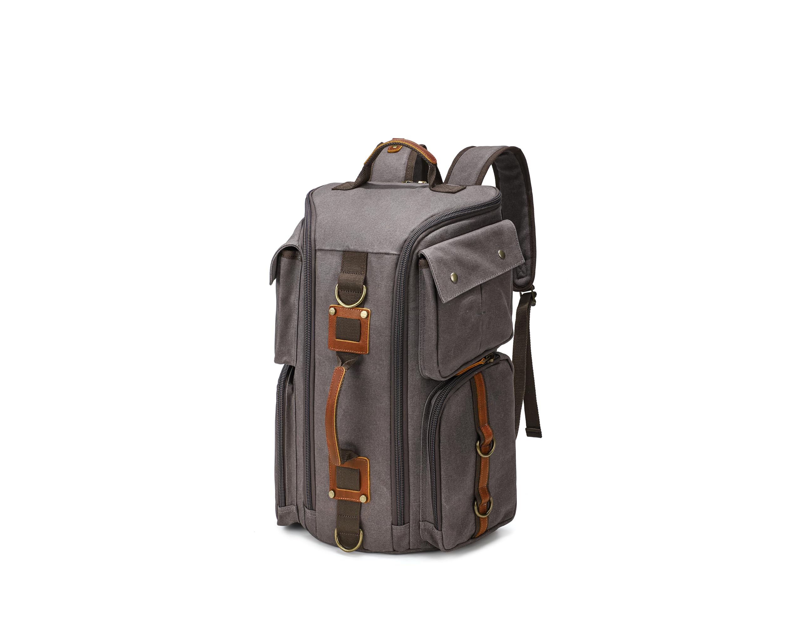 Peacechaos Heavy-Duty Waxed Canvas Backpack for Men - 17 Inch Laptop Rucksack with Genuine Leather - Multi-Pocket Travel Bag for Work, Hiking & Camping - Durable Backpack for Commuting, Outdoor Adventures & Business Travel