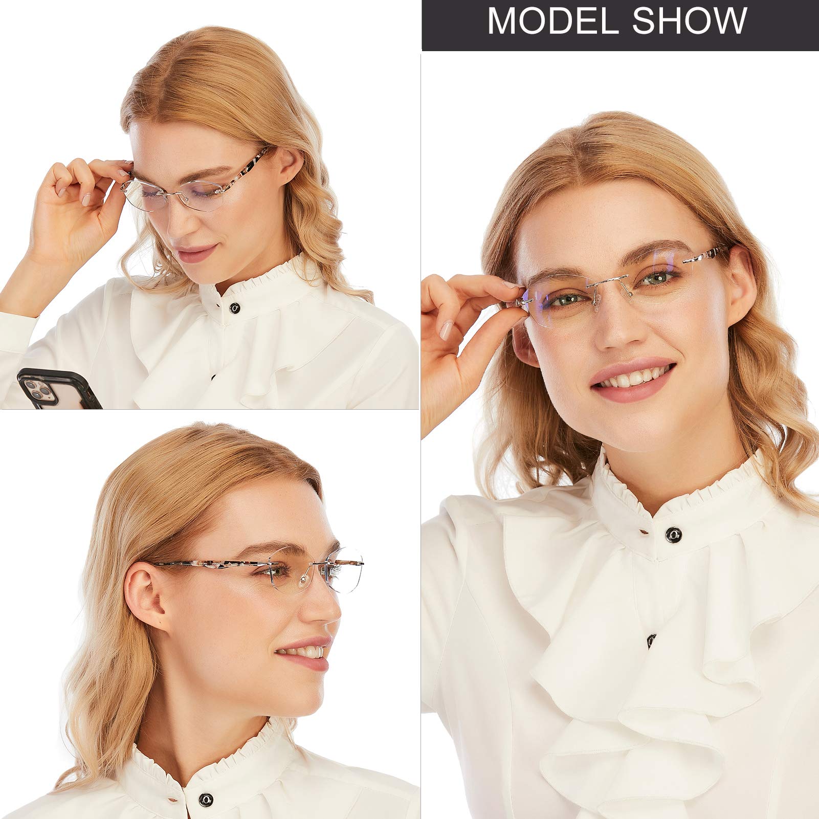 AQWANO Rimless Blue Light Blocking Reading Glasses for Women - UV400 Protection, Clear Lens & Stylish Frame - Perfect for Computer Work, Reading & Screen Time