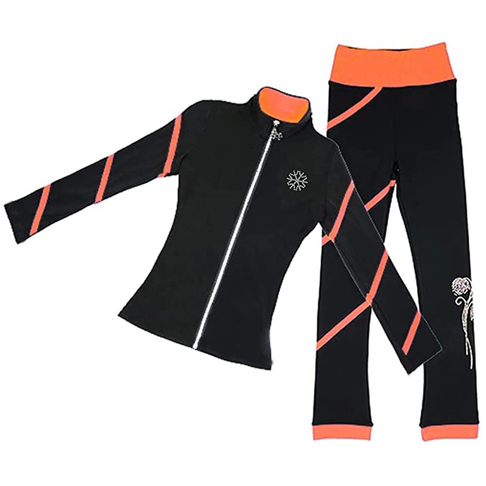 LIUHUO Figure Skating Spiral Jacket & Fleece Pants Set for Girls and Women - Warm Yellow Winter Training Outfit for Ice Skating, Gymnastics & Cold Weather Activities