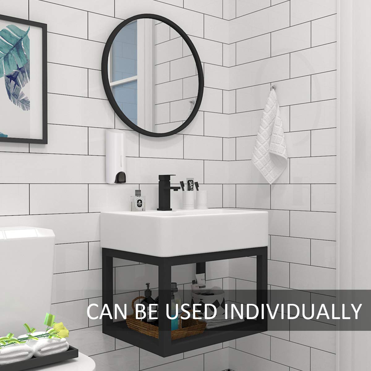 **No Drill Shampoo & Conditioner Dispenser - Wall Mounted Shower Dispenser Set for Bathroom & Hotel (White, Single Chamber) - Perfect for Soap, Body Wash & Lotion Storage**
