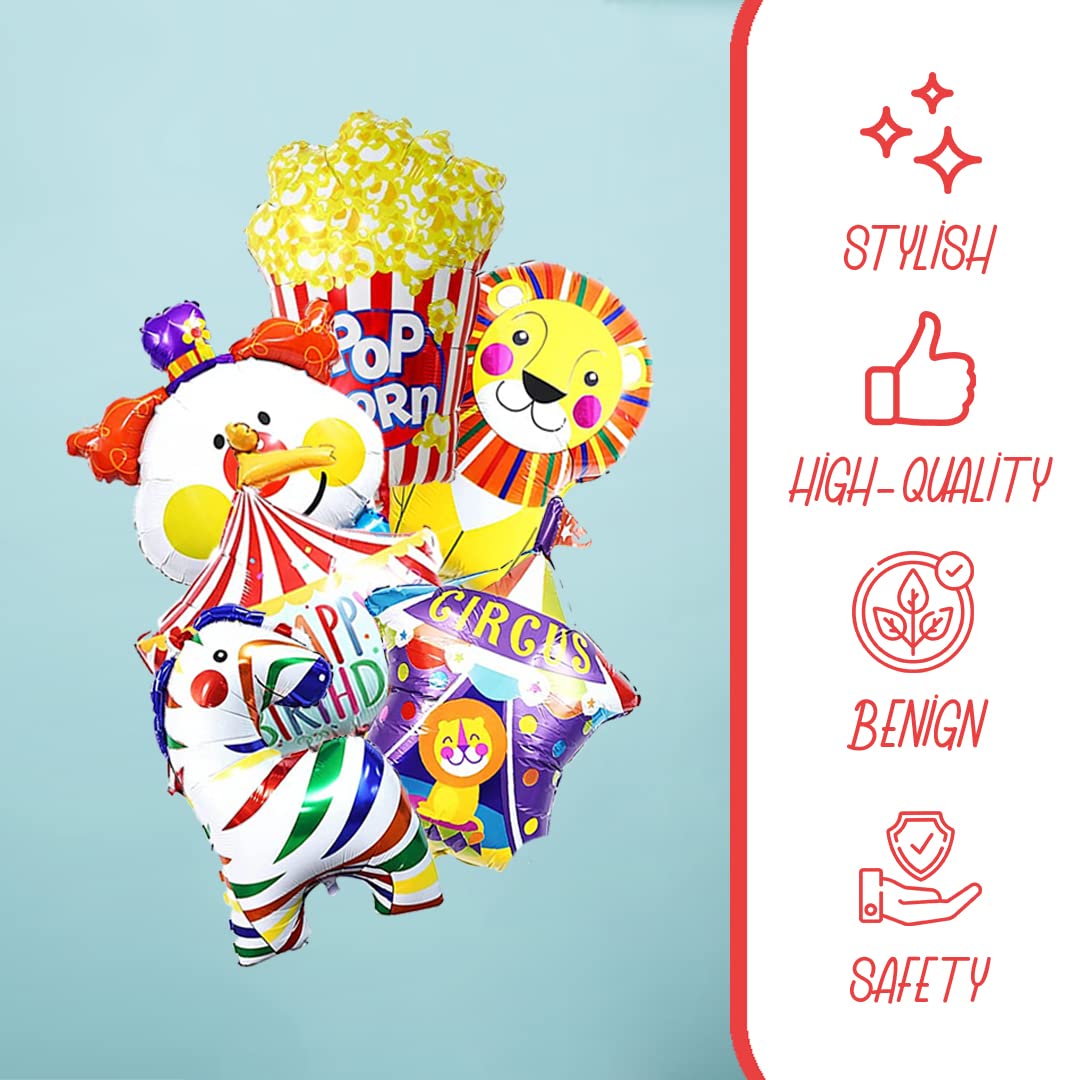 6 PCS Carnival Foil Balloons - Animal Theme Party Decorations for Circus Birthday, Festival & Bouquet Decor | Perfect for Kids Birthday Parties, Baby Showers & Carnival Themed Events