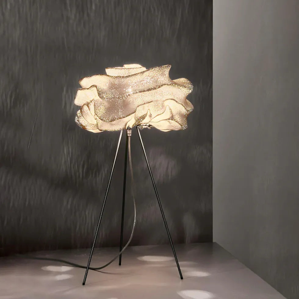 Modern Stainless Steel Tripod Floor Lamp with Floral Design - Adjustable Height for Living Room, Bedroom & Office Decor