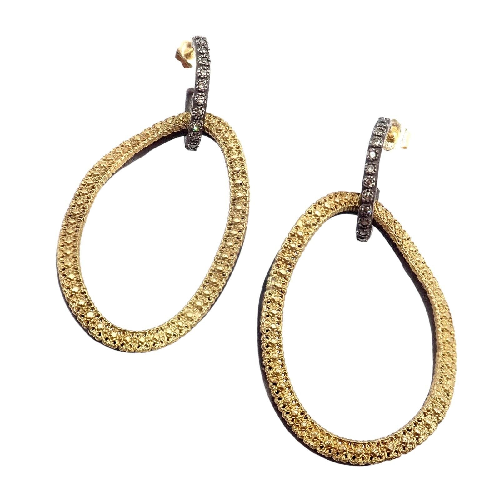18K Yellow Gold & Blackened Sterling Silver Diamond Statement Earrings for Women | Luxury Dangle Earrings for Parties, Weddings & Special Occasions