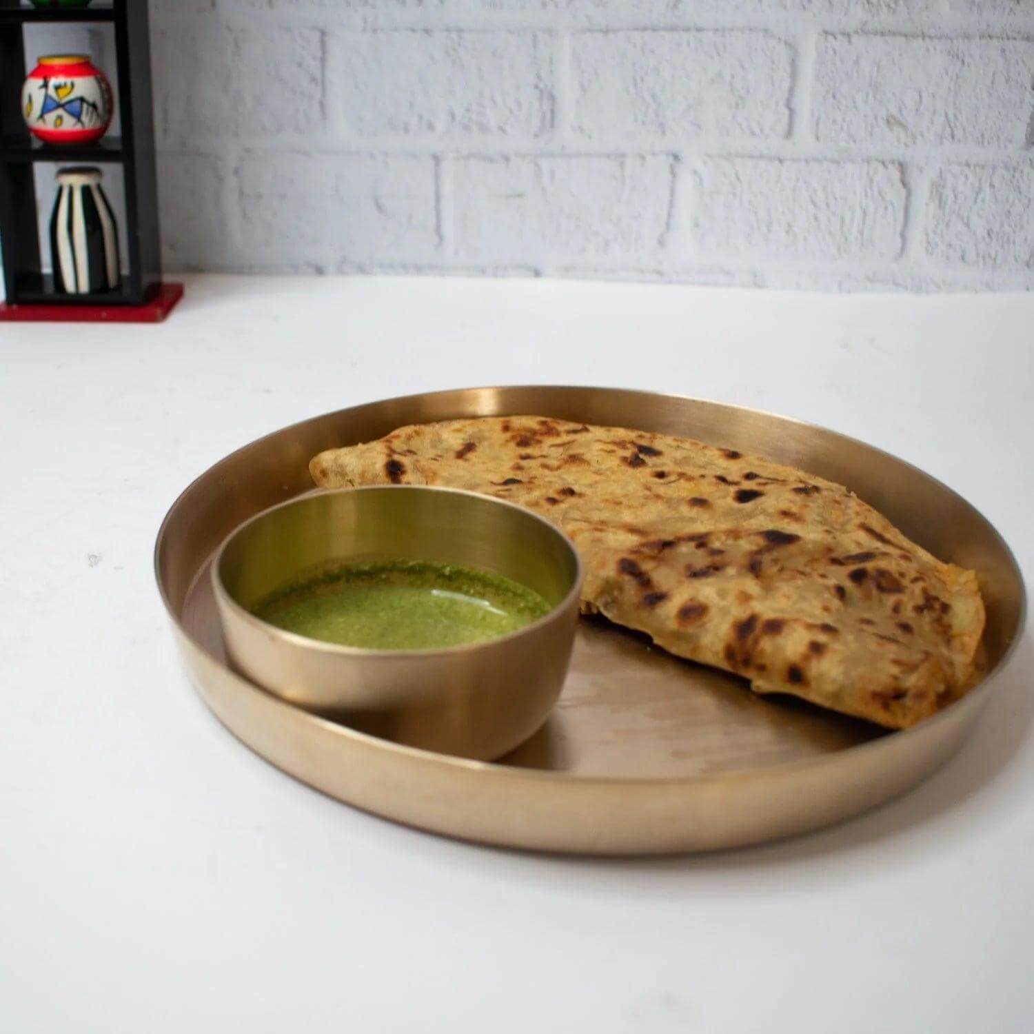 Kansa Thali Matt Finish Medium - Authentic Indian Bronze Plate for Healthy Eating & Ayurvedic Cooking | Perfect for Serving Meals, Traditional Dining & Home Decor