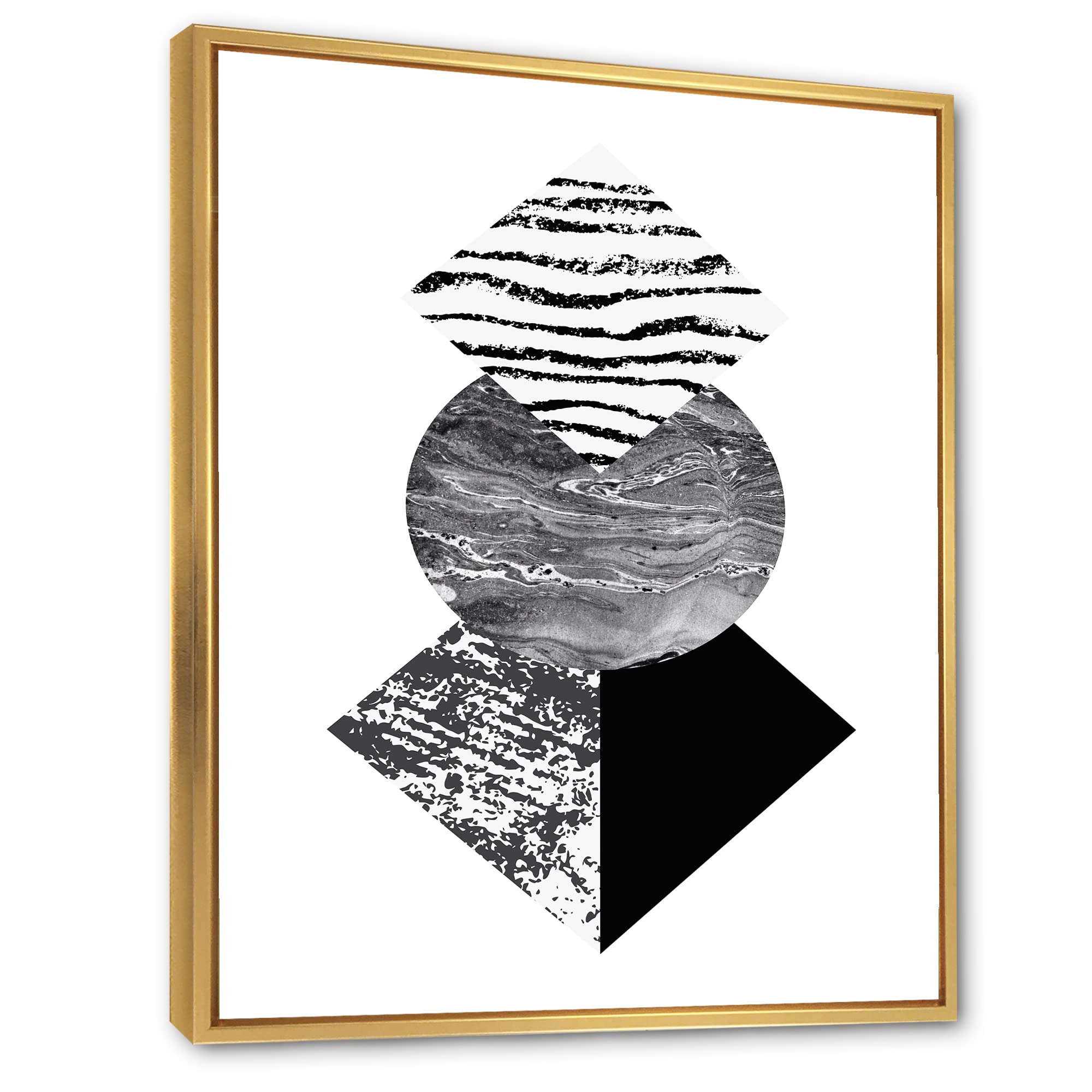Modern Framed Canvas Wall Art Print - Tropical Palm Leaf with Abstract Geometric Shapes | Perfect for Living Room, Bedroom & Office Decor