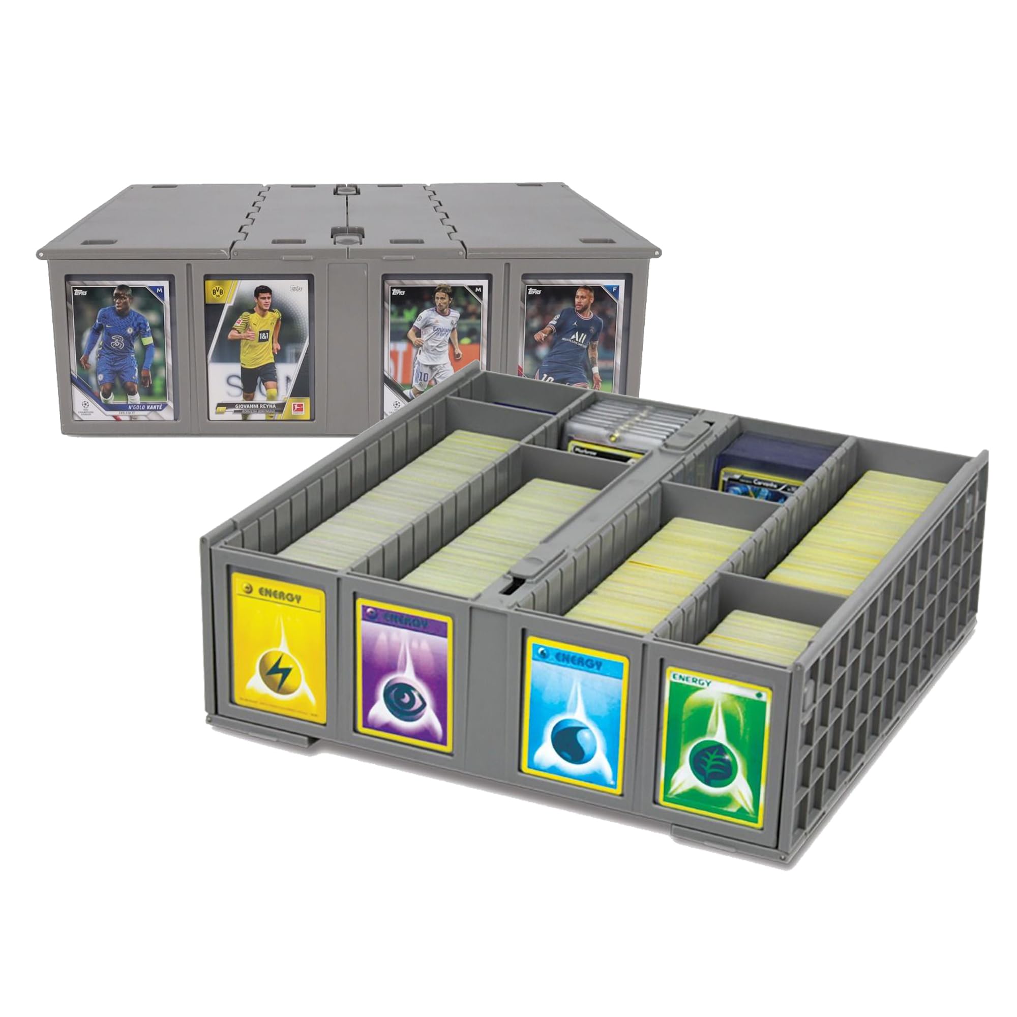 BCW 2-Pack Gray Collectible Card Storage Bin - Holds 3200 Trading Cards Each with 4 Dividers | Perfect for Organizing Pokémon, MTG & Sports Cards | Great for Home, Game Nights & Card Collection Display
