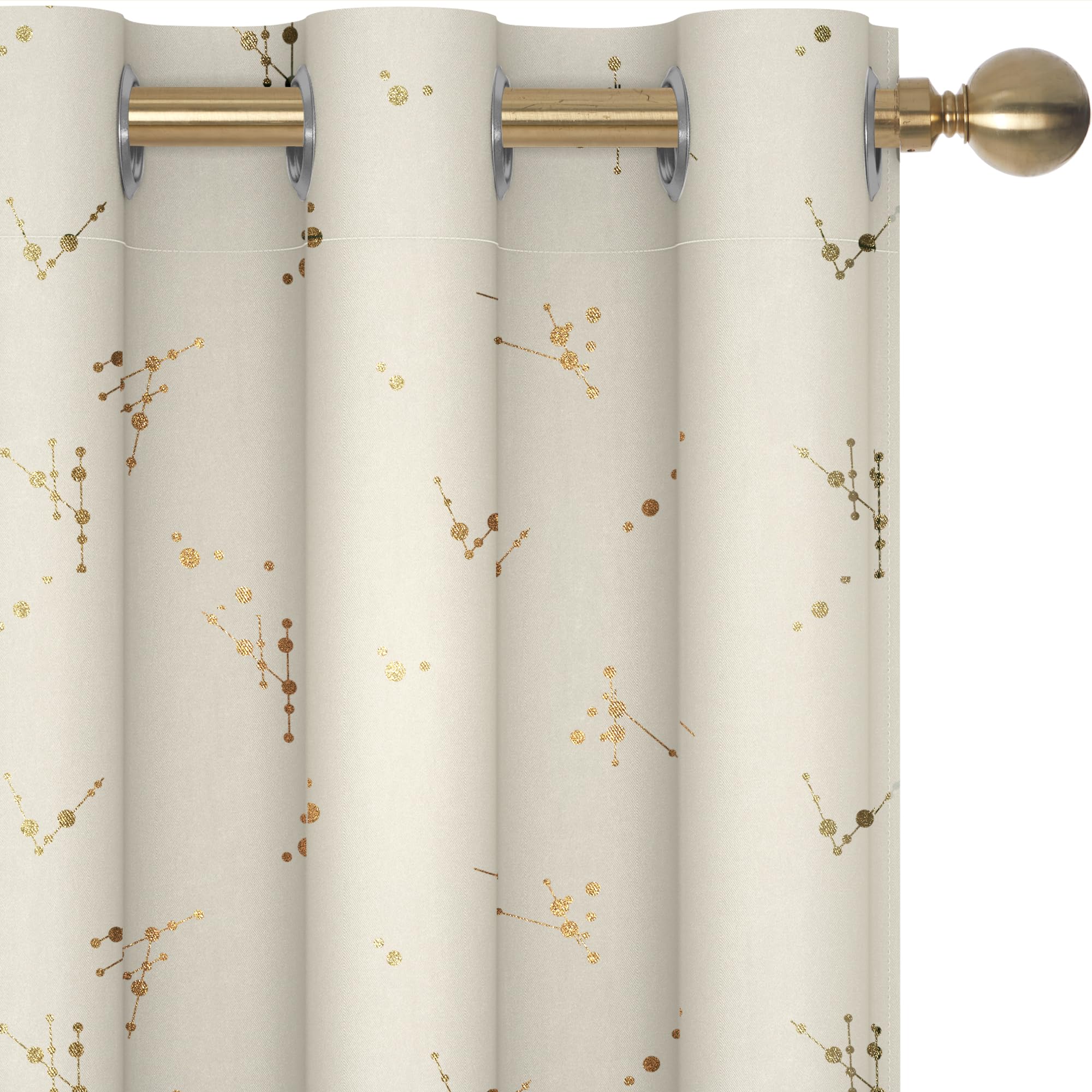 Deconovo Extra Long Blackout Curtains with Constellation Foil Print - 42 x 108 Inch Room Darkening Window Drapes for Living Room & Bedroom (Beige, 2 Panels) - Perfect for Home Theater, Night Shift Sleep & Light Control