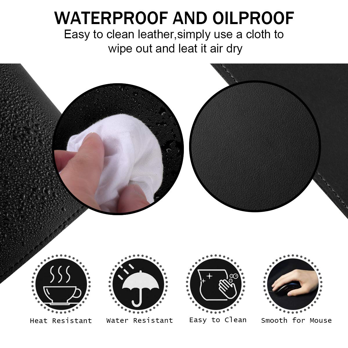 Eco-Friendly Cork & Leather Desk Mat - Waterproof Office Pad for Work & Gaming (Black, 24x12Inch)