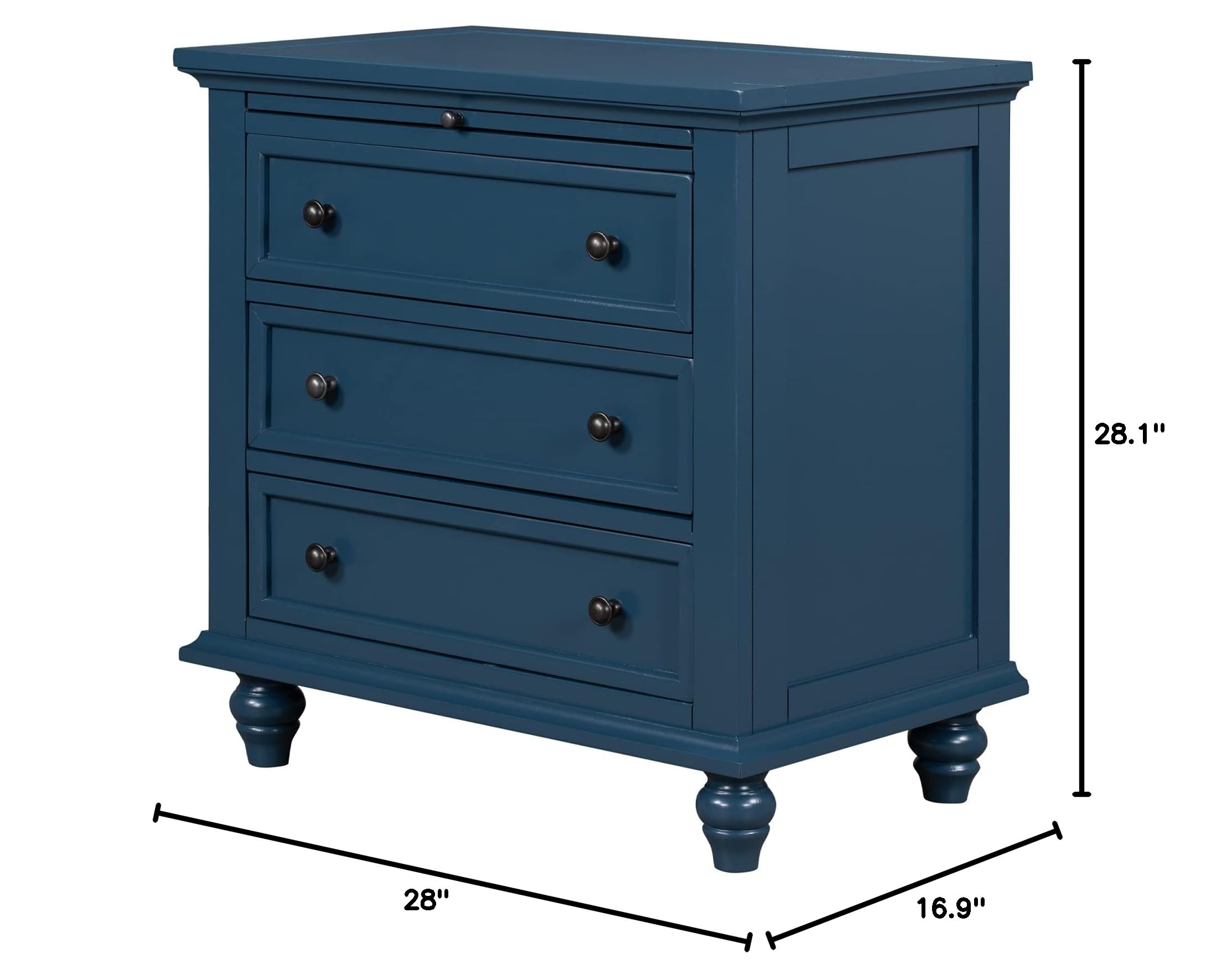 Blue Wood 3-Drawer Dresser Nightstand with Tray - Bedroom & Living Room Furniture