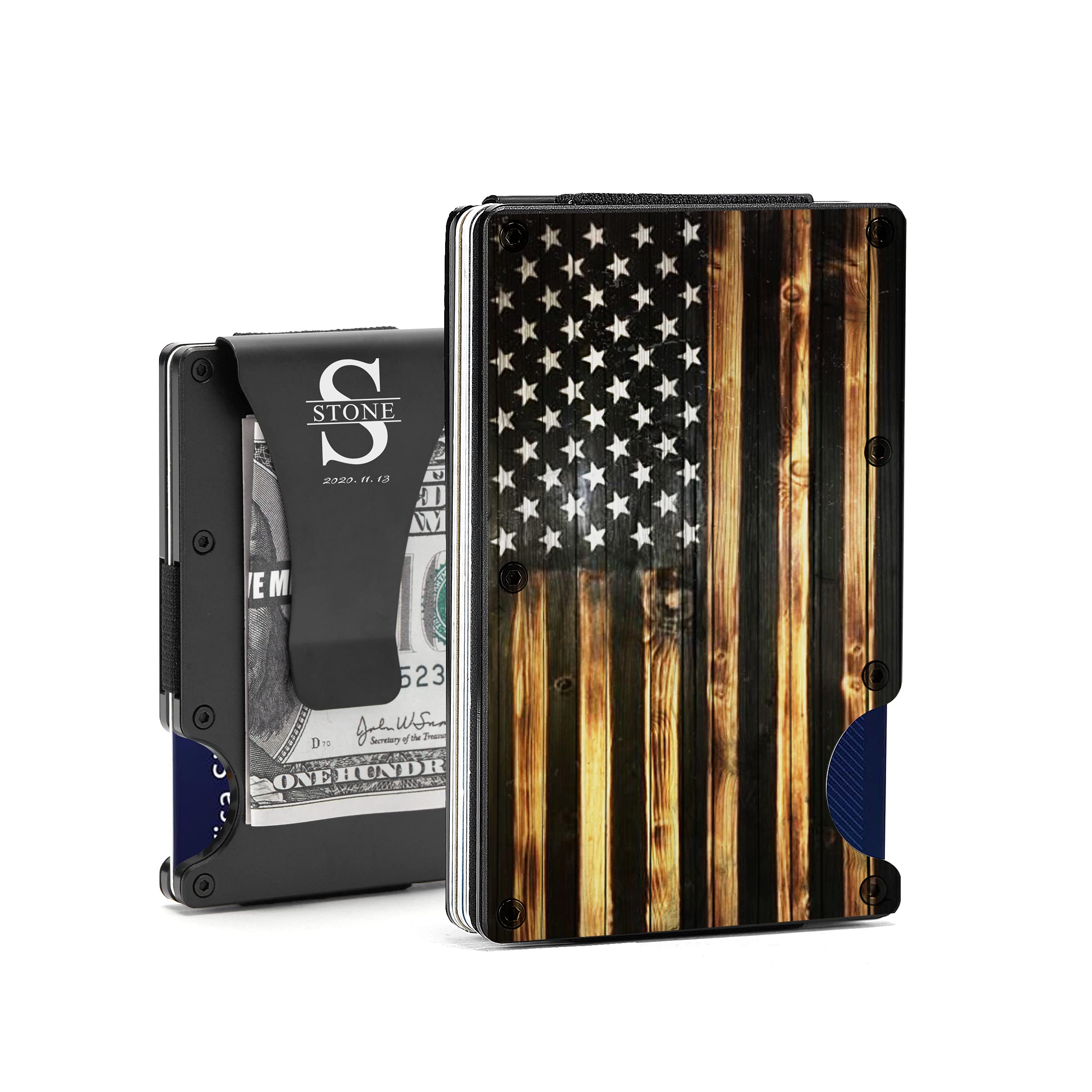 Slim RFID Blocking Minimalist Metal Wallet for Men - Aluminum Credit Card Holder with Money Clip - Personalized Front Pocket Wallet for Dad, Husband, Son, Boyfriend - Perfect for Business Travel, Everyday Carry & Gifts