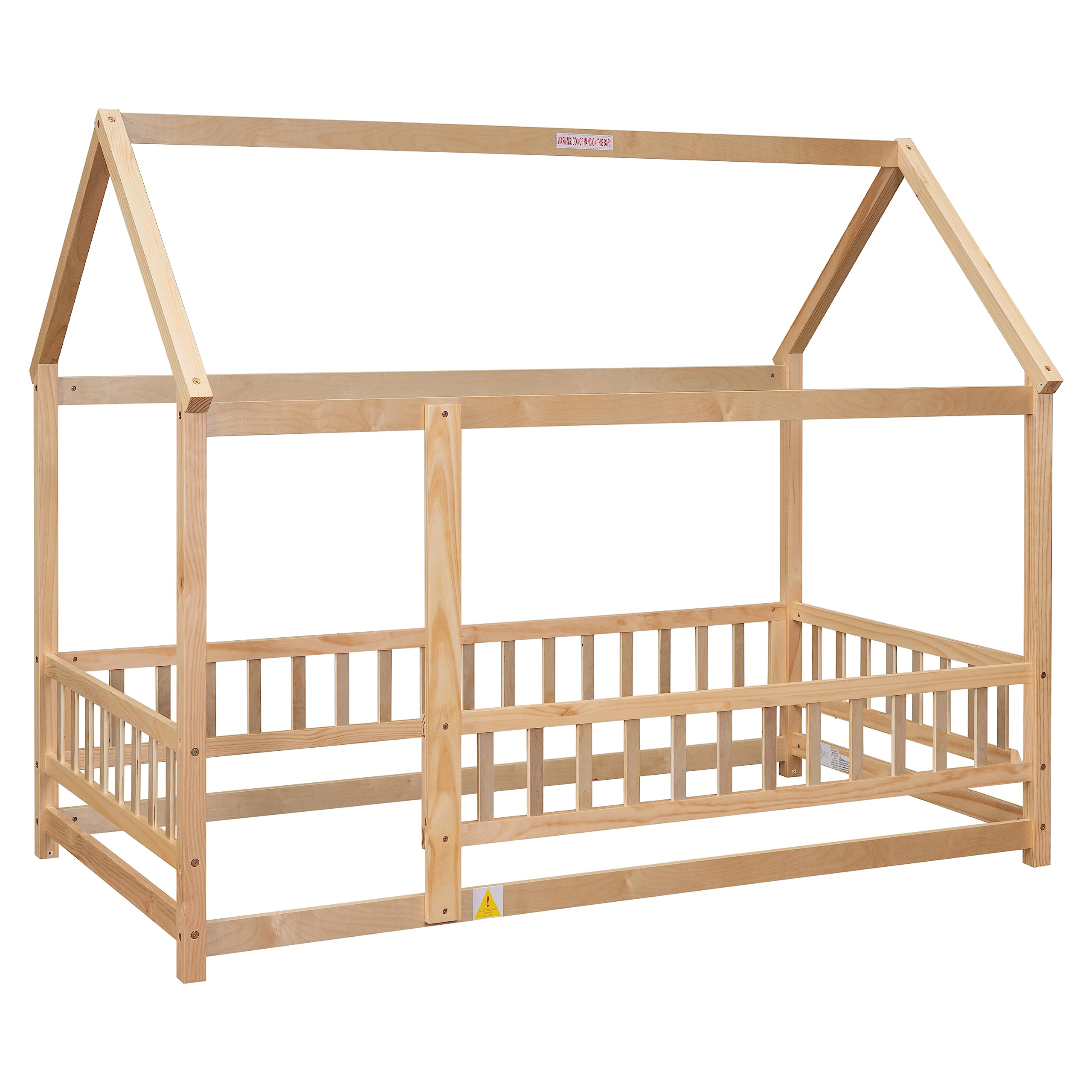 Bellemave Twin Size Wooden Montessori Floor Bed Frame with Safety Fence for Kids - Natural Wood Toddler Bed for Nursery, Daycare & Montessori Classroom - Perfect for Safe Sleep & Play Areas