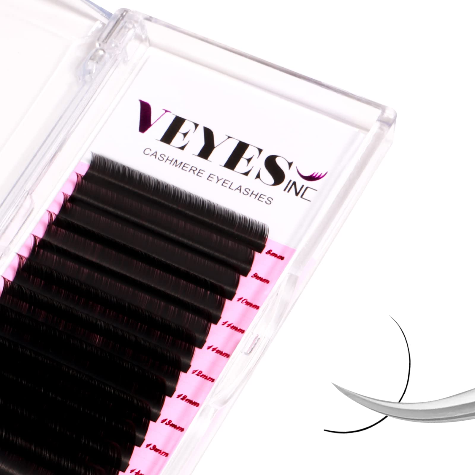 VEYES INC Professional Cashmere Volume Lash Extensions - 0.03-0.20mm Thickness, 5-25mm Length, Matte Black Individual Eyelashes (D Curl 8-16mm) - Premium Supplies for Lash Technicians - Perfect for Salon, Bridal & Special Occasion Makeup