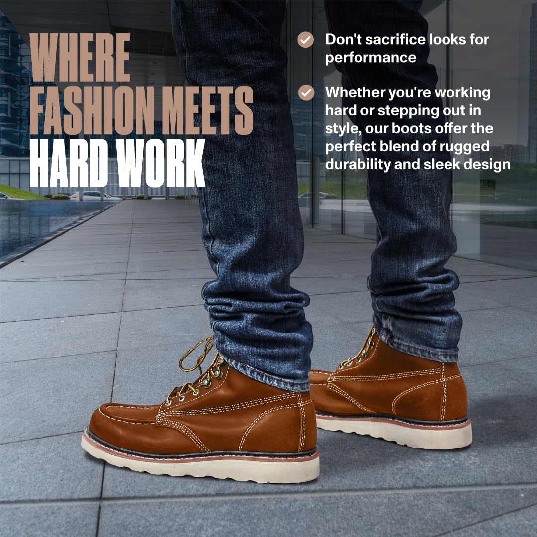 EverFit Lightweight Men's Work Boots - Anti Slip, Shock Absorption, Oil Grain Leather with Goodyear Welt - Durable Construction Boots for Electricians, Roofing & Industrial Work - Perfect for Job Sites, Outdoor Labor & Heavy Duty Work Environments