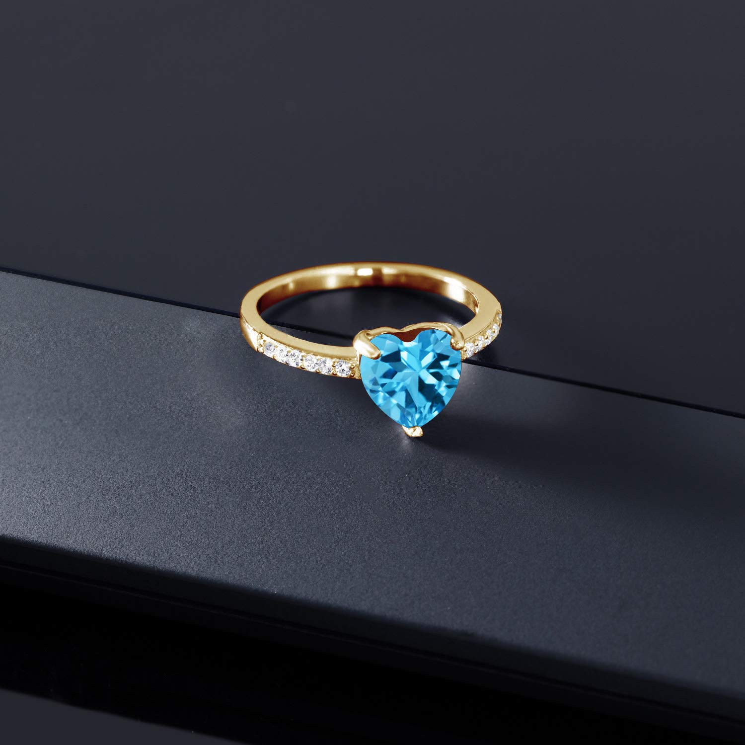 2.44 Ct Heart-Shaped Swiss Blue Topaz Ring - 18K Yellow Gold Plated Sterling Silver - Elegant Jewelry Gift for Women, Anniversary & Valentine's Day