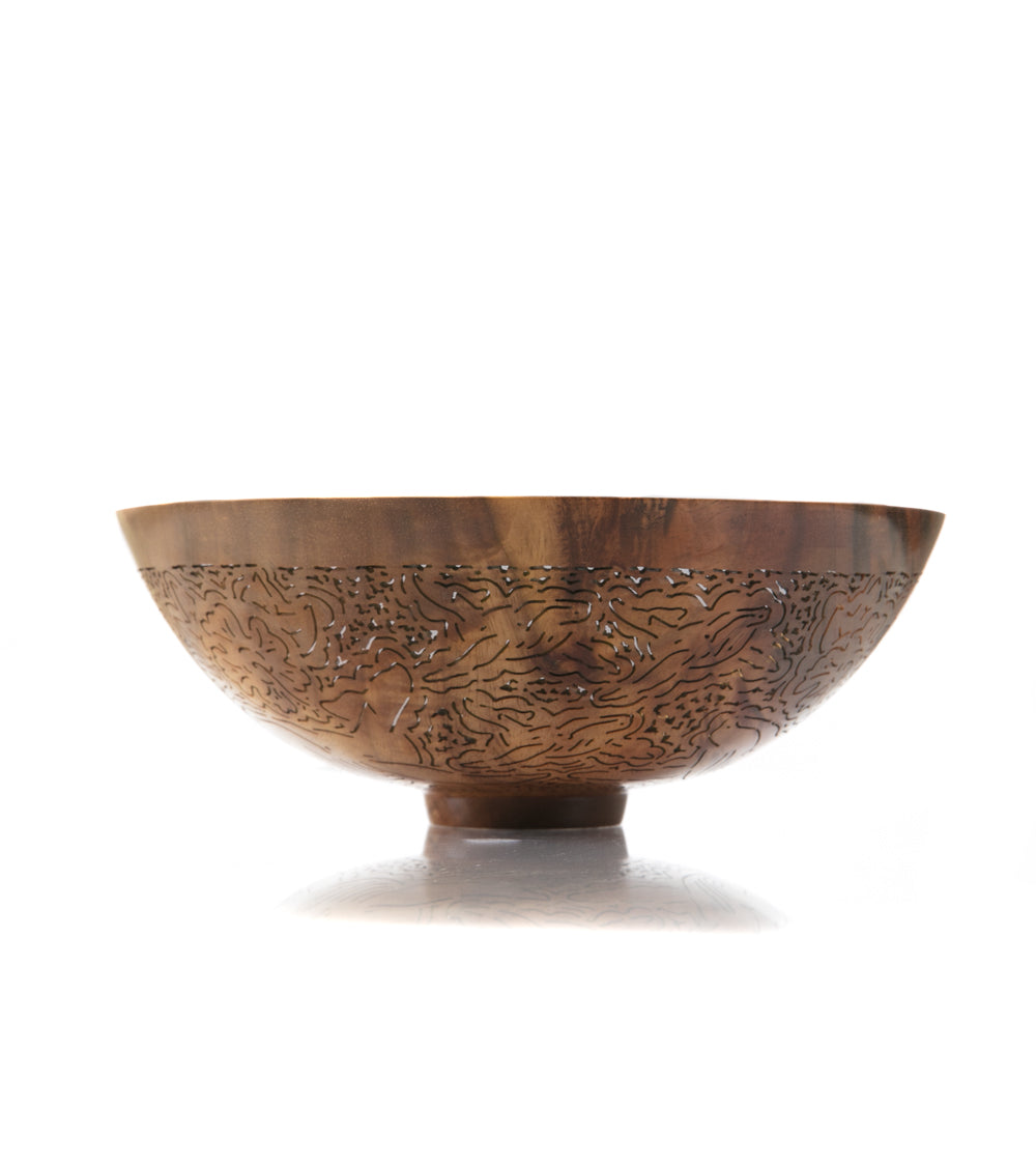Handcrafted Pierced Koa Wood Bowl with Whale Design - Hawaiian Artisan Home Decor by Patrick & Peggy Bookey - Perfect for Wall Display, Table Centerpiece, or Gift Giving