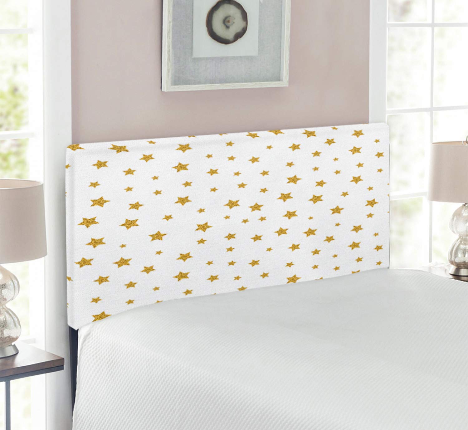 Ambesonne Star Pattern Upholstered Headboard - Twin Size Yellow & White Memory Foam Decorative Bed Headboard for Girls Room, Teen Bedroom & Dorm Decor | Birthday Gift, Bachelorette Party Theme, Celestial Nursery Design
