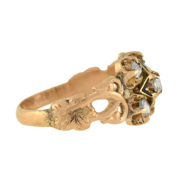 Victorian Style 14K Gold Diamond & Enamel Floral Ring - Elegant Antique Jewelry for Weddings, Anniversaries & Special Occasions