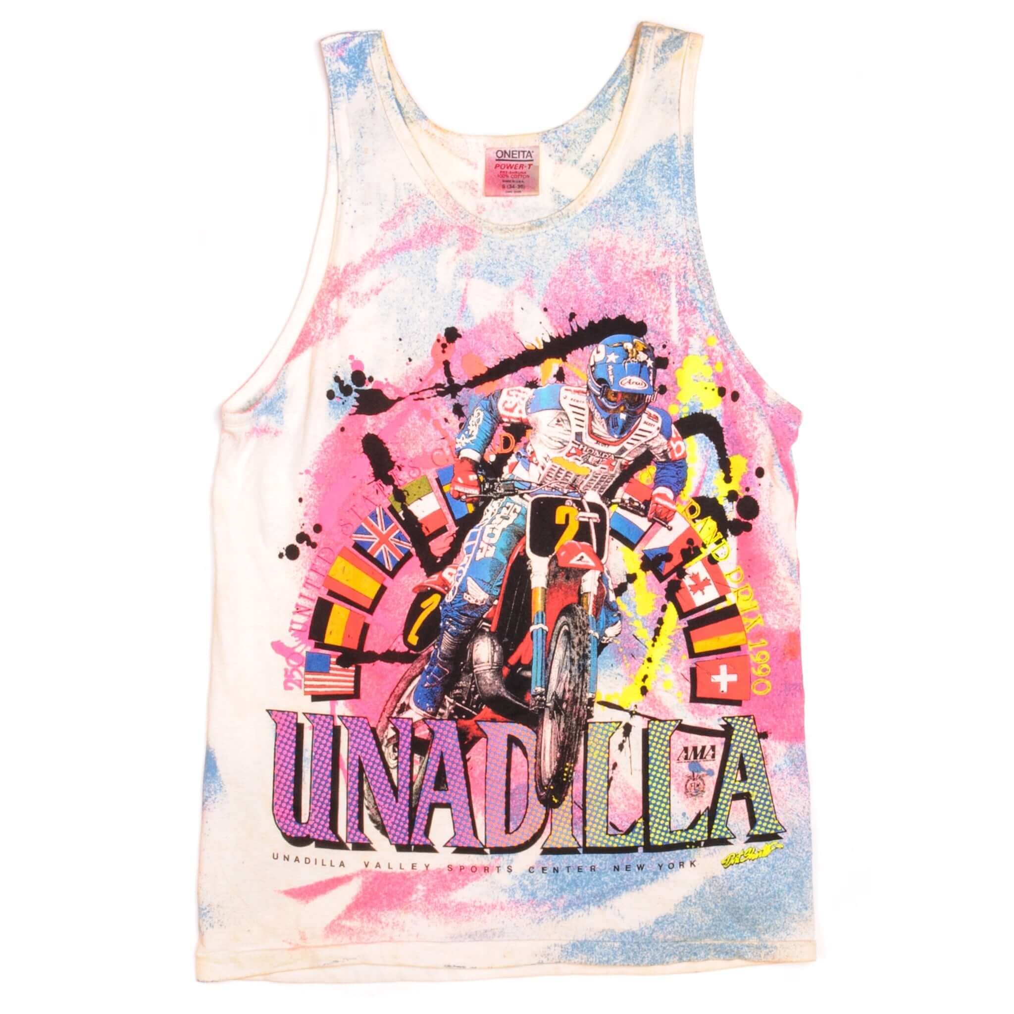 Vintage AMA Unadilla Grand Prix Tank Top Tee Shirt 1990 - Size Small - Made in USA - Retro Motorcycle Racing Apparel for Men & Women