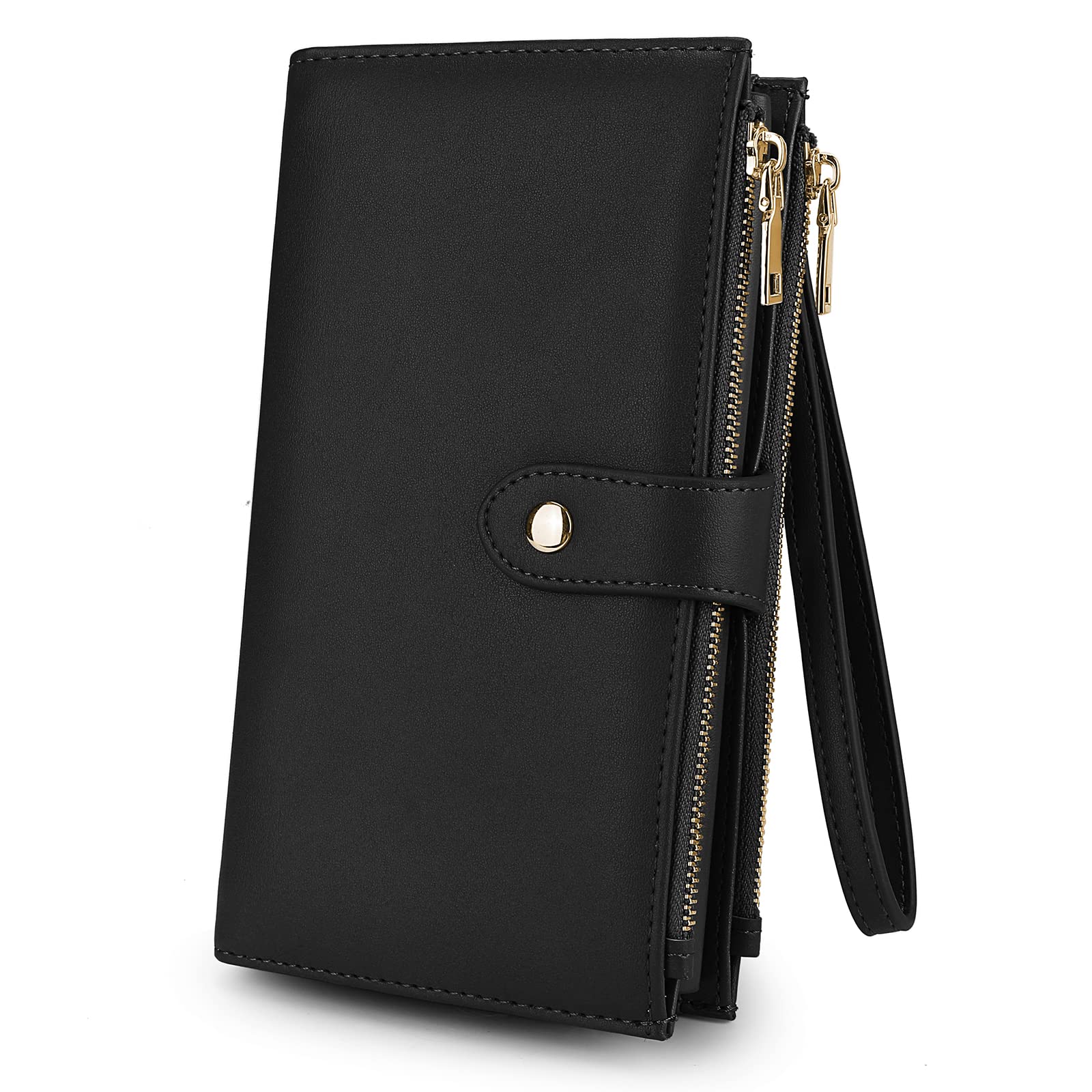 YALUXE Women's Vegan Leather Double Zip Wristlet - Phone Purse & Card Holder Wallet for Everyday Use, Travel, and Shopping
