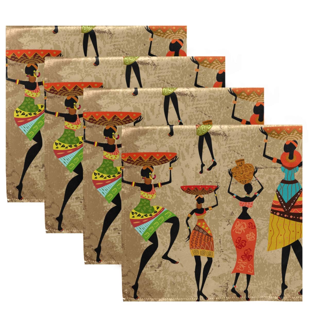 DOMIKING 20x20in Reusable Cloth Dinner Napkins - African Woman Grunge Design, Hemmed Edges for Christmas, Thanksgiving, Halloween | Holiday Table Linens for Parties, Family Gatherings & Special Occasions