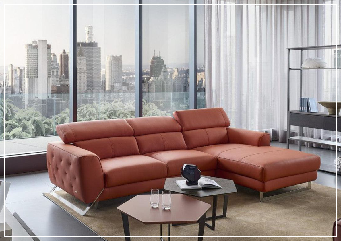 Gio Italia Niva Genuine Leather Sectional Sofa with Chrome Legs - Modern Living Room Furniture for Home & Office Comfort